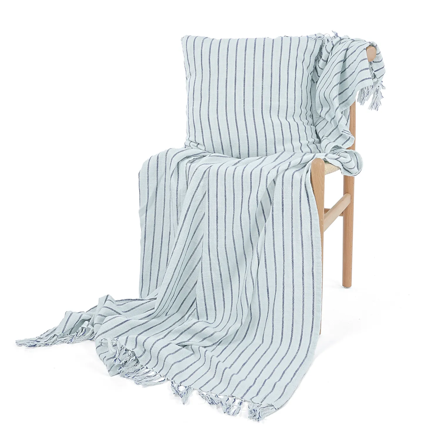Filtar - Rumi stripe cotton throw (ljusblå/navy/cream)