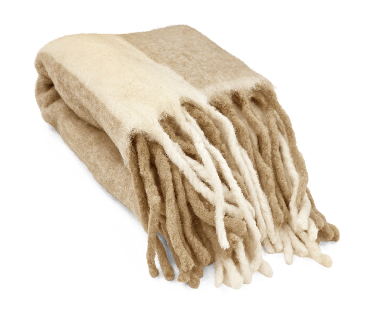 Filtar - Pläd i ullmix - Beatriz Stripe (beige/vit) (Storlek: 130 x 170 cm)