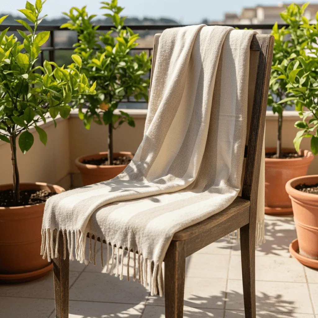 Filtar - Pläd i ullmix - Beatriz Stripe (beige/vit)