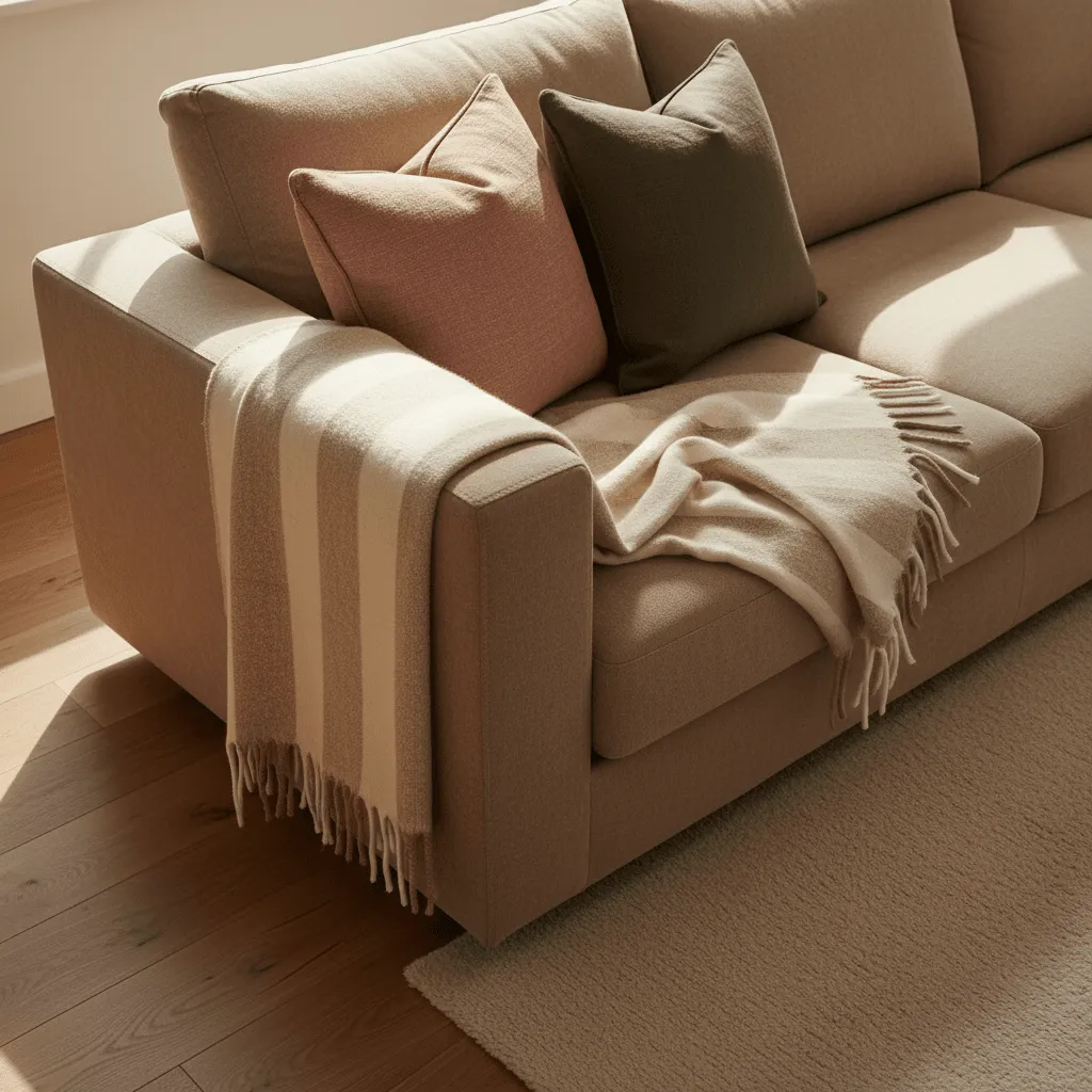 Filtar - Pläd i ullmix - Beatriz Stripe (beige/vit)
