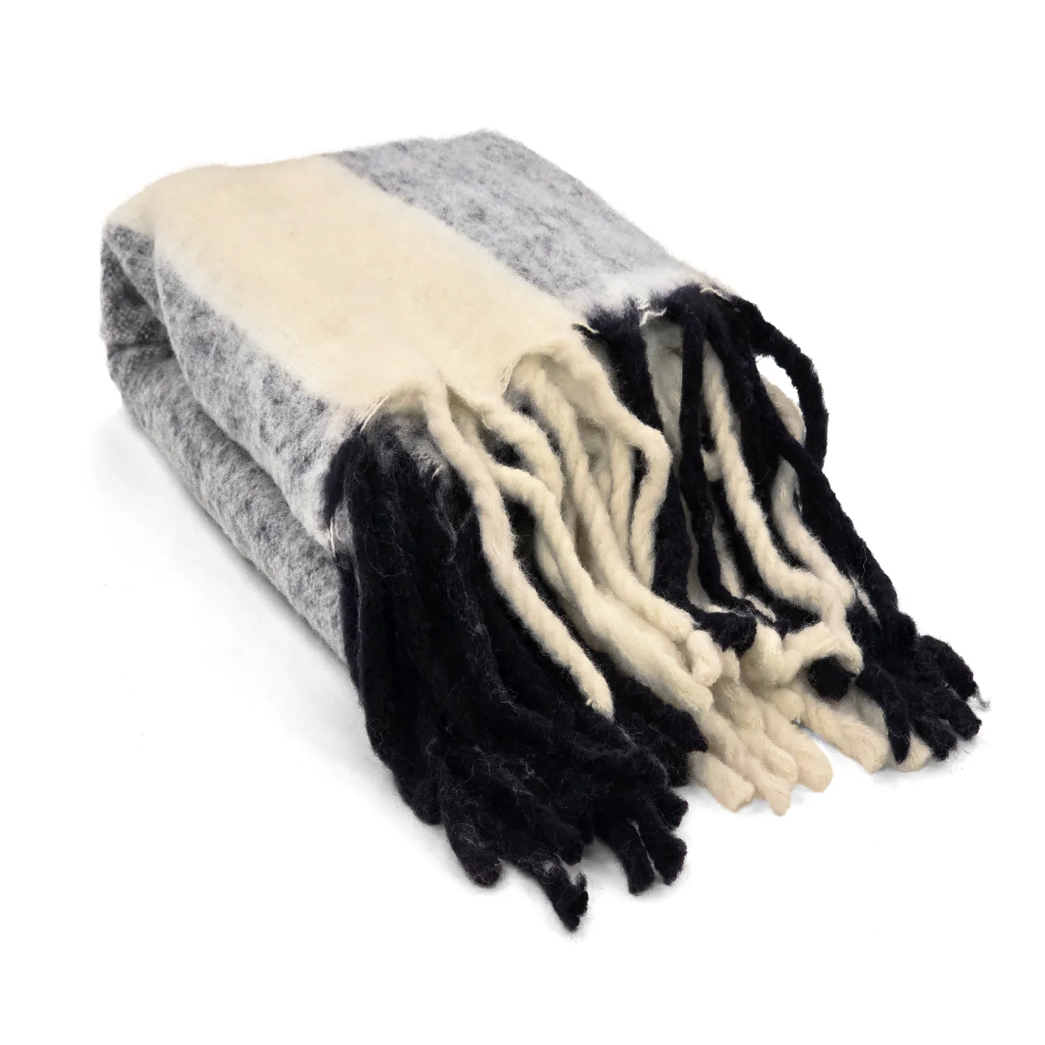 Filtar - Pläd i ullmix - Beatriz Stripe (svart/vit)
