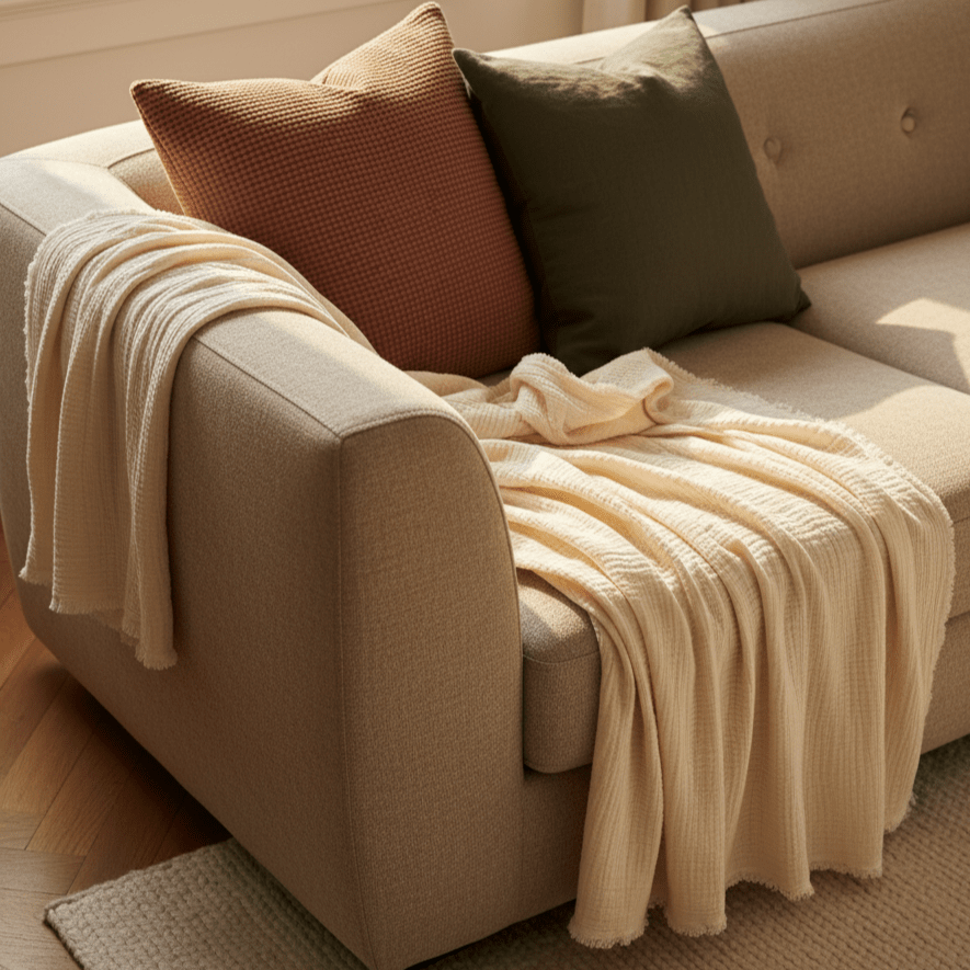 Filtar - Muslinpläd - Dorena (cream) (Storlek: 130 x 170 cm)