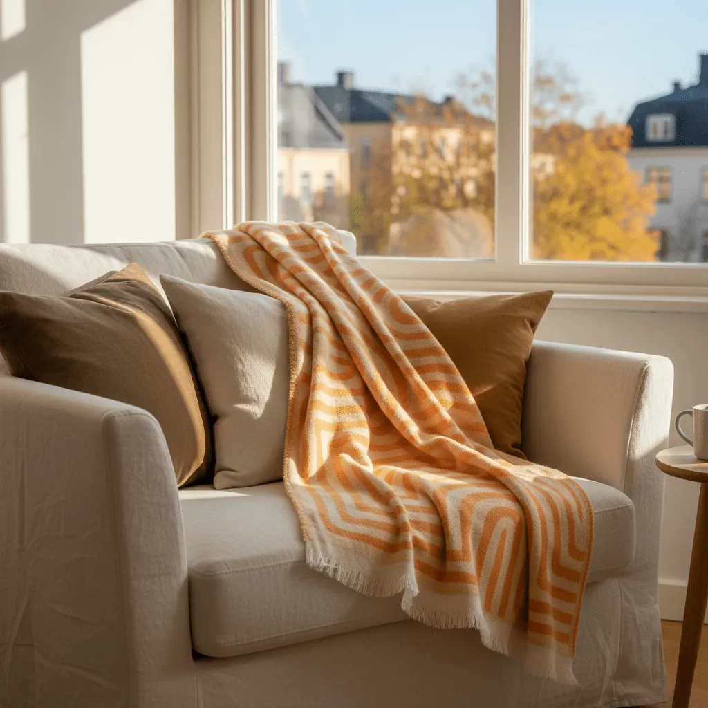 Filtar - Pläd i ullmix - Melody (beige/orange)