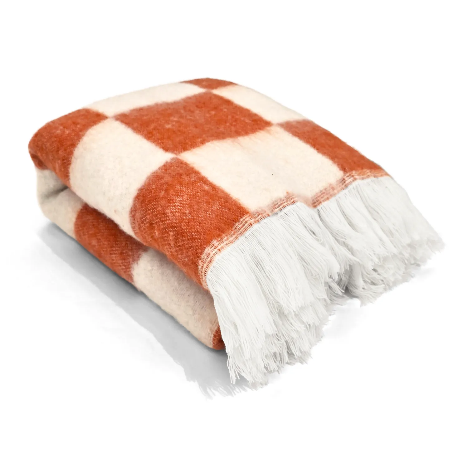 Filtar - Pläd i ullmix - Audrey Check (rosa/offwhite)