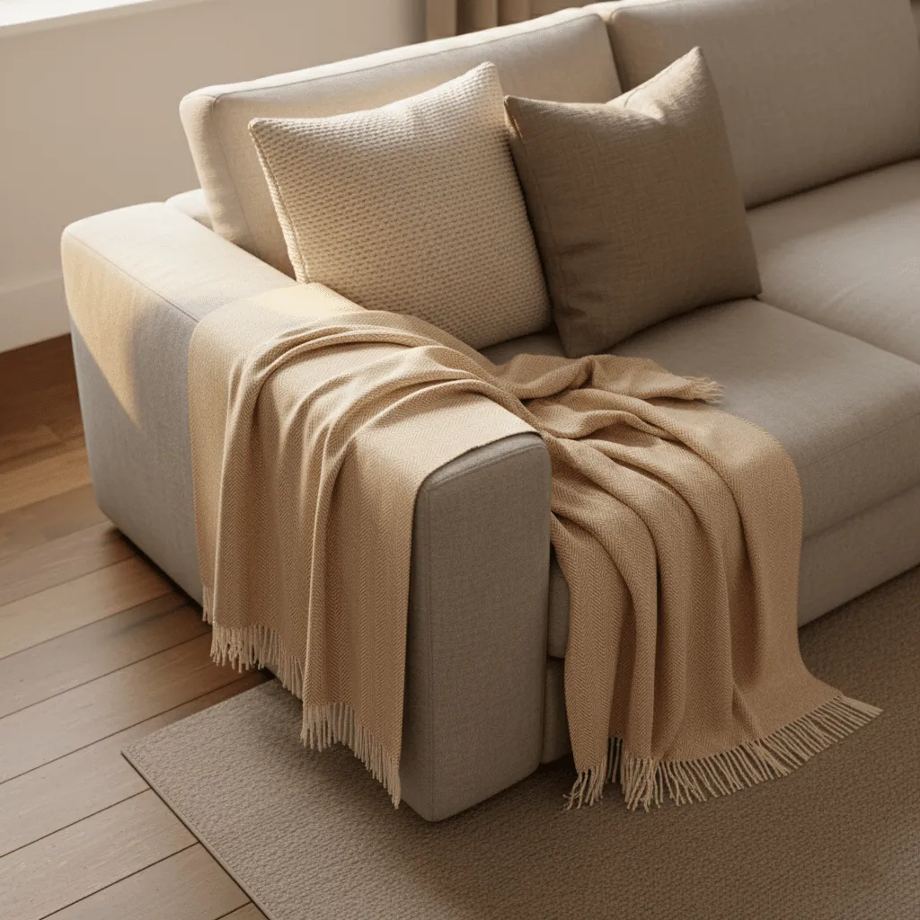 Filtar - Bomullspläd - Denisa Fishbone (beige/vit)