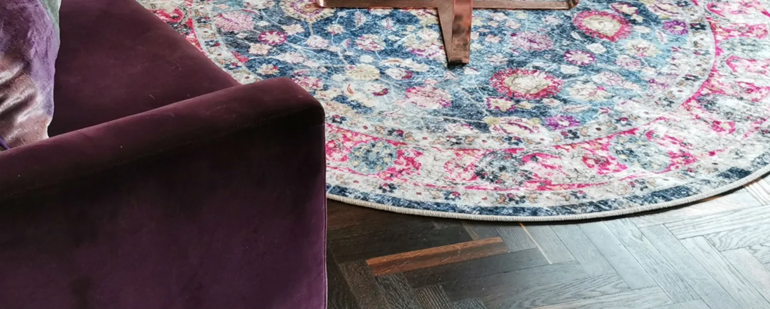 Rund matta - Bouhjar (blå/rosa/multi)