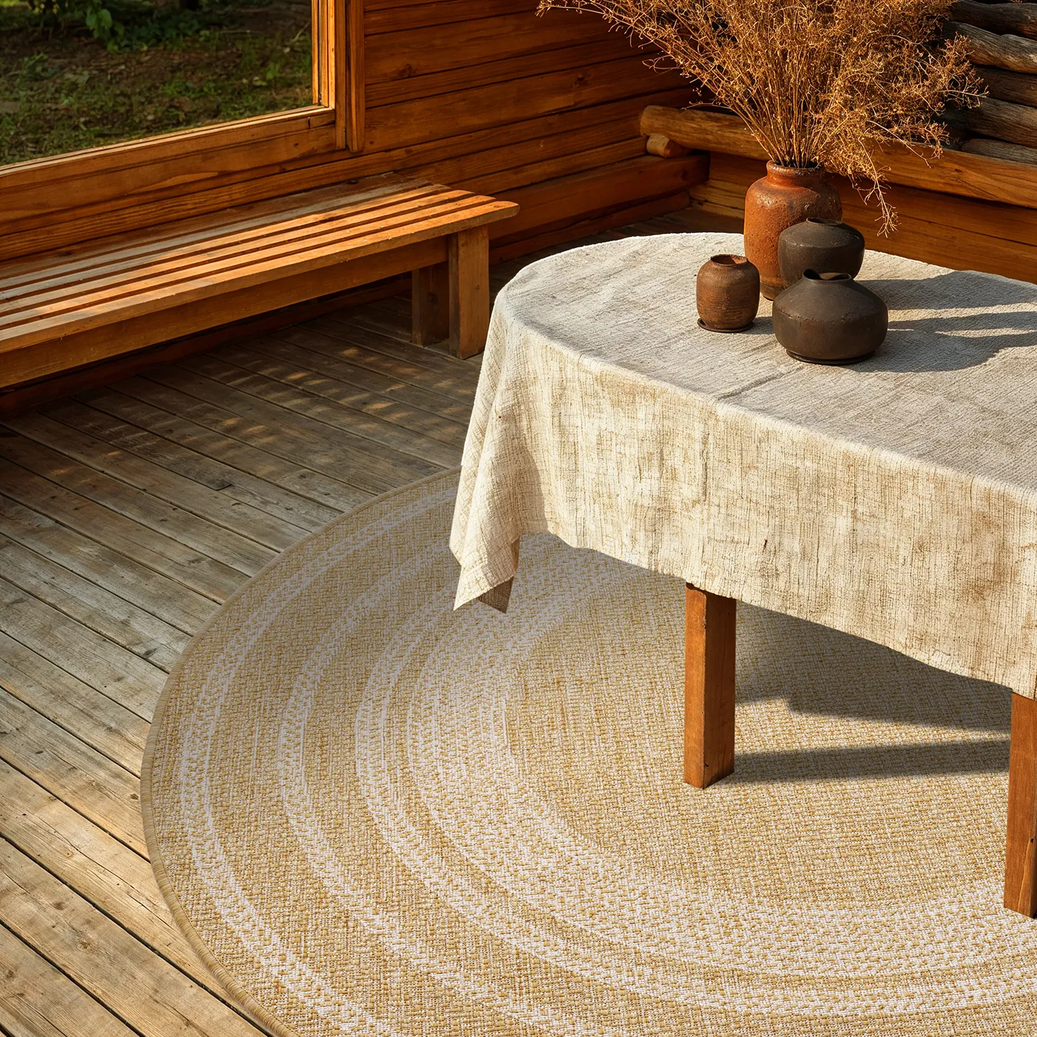 Rund matta - Indoor/Outdoor Angus (natur)