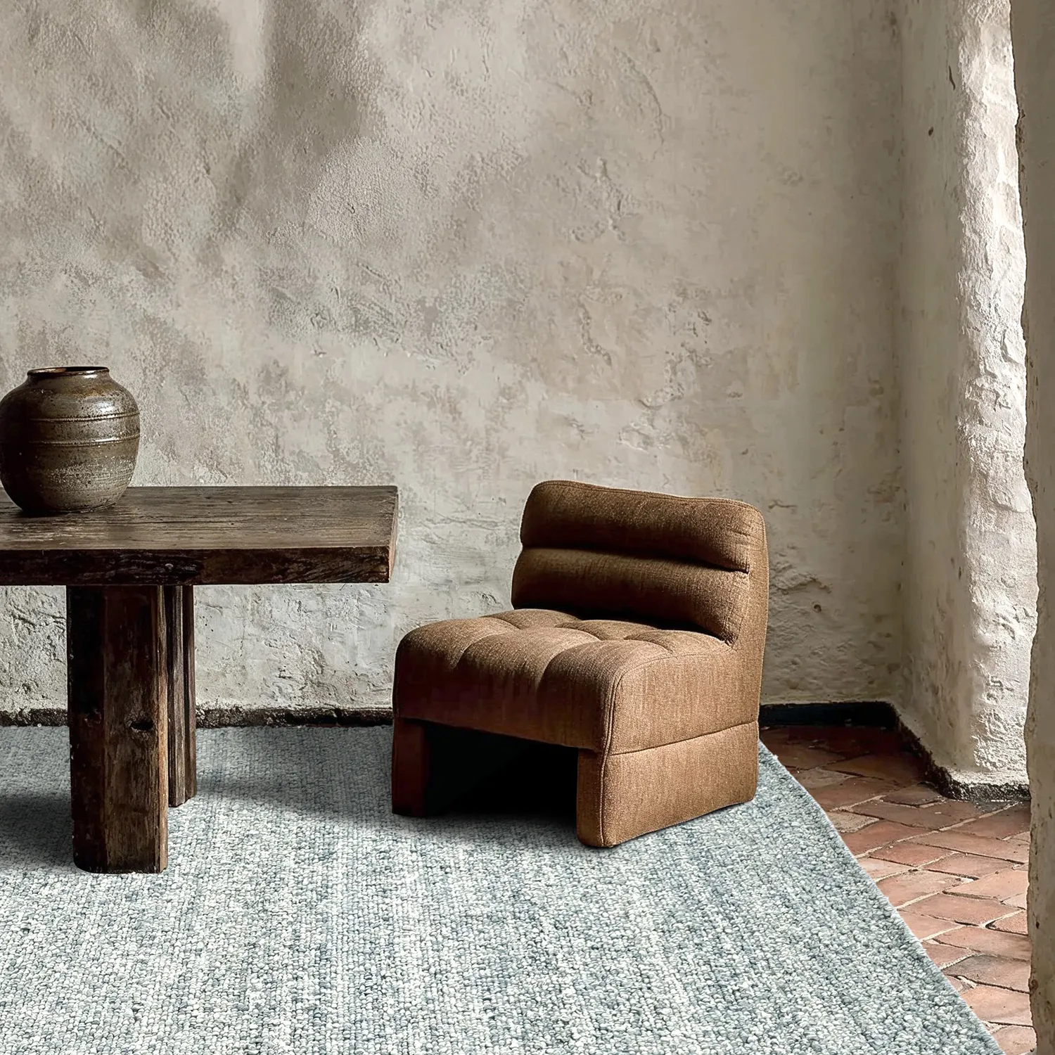 Inomhus/utomhusmatta - Milford Wool Look (ljusblå)