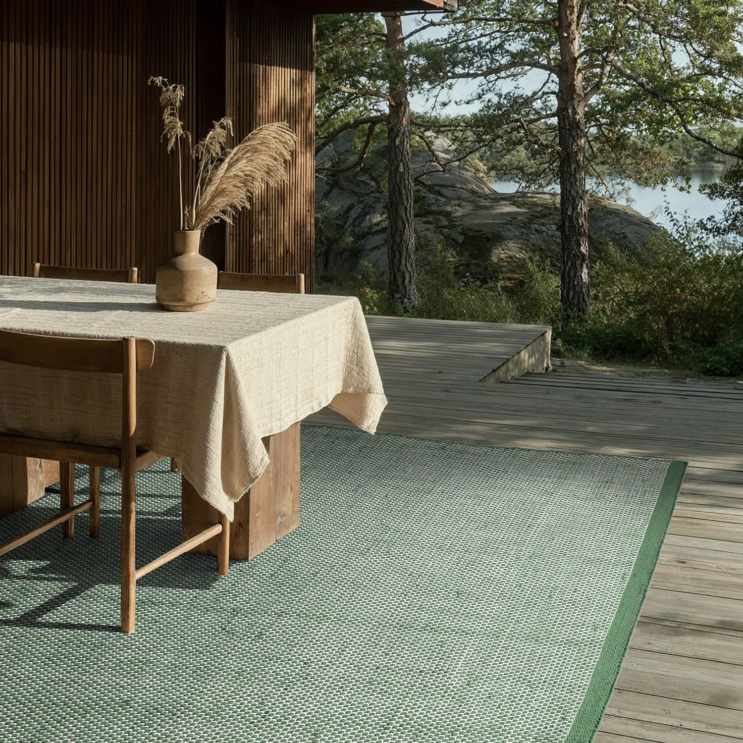 Inomhus/utomhusmatta - Coastal Wool Look (grön/vit)