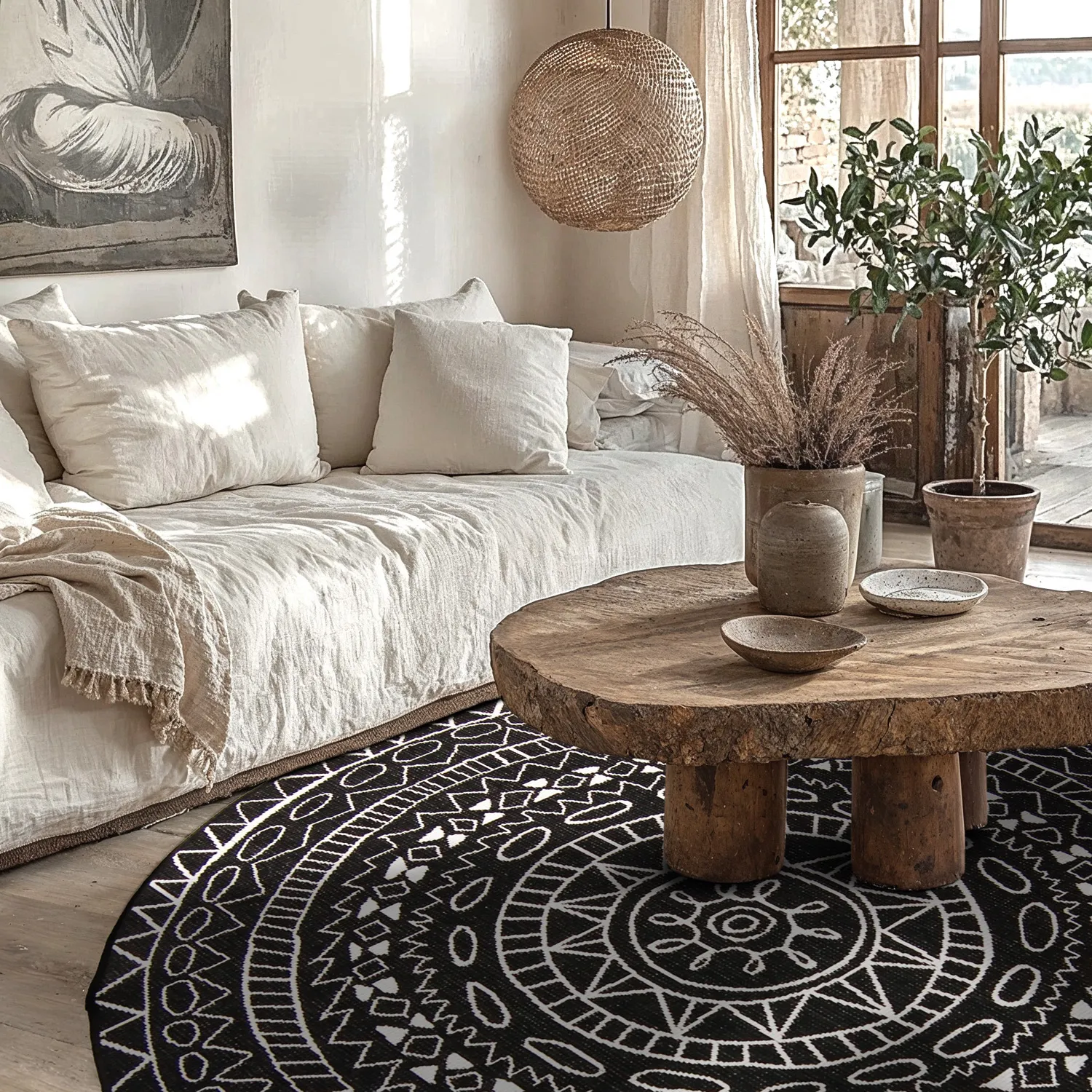 Rund matta - Brussels Diamond (svart)