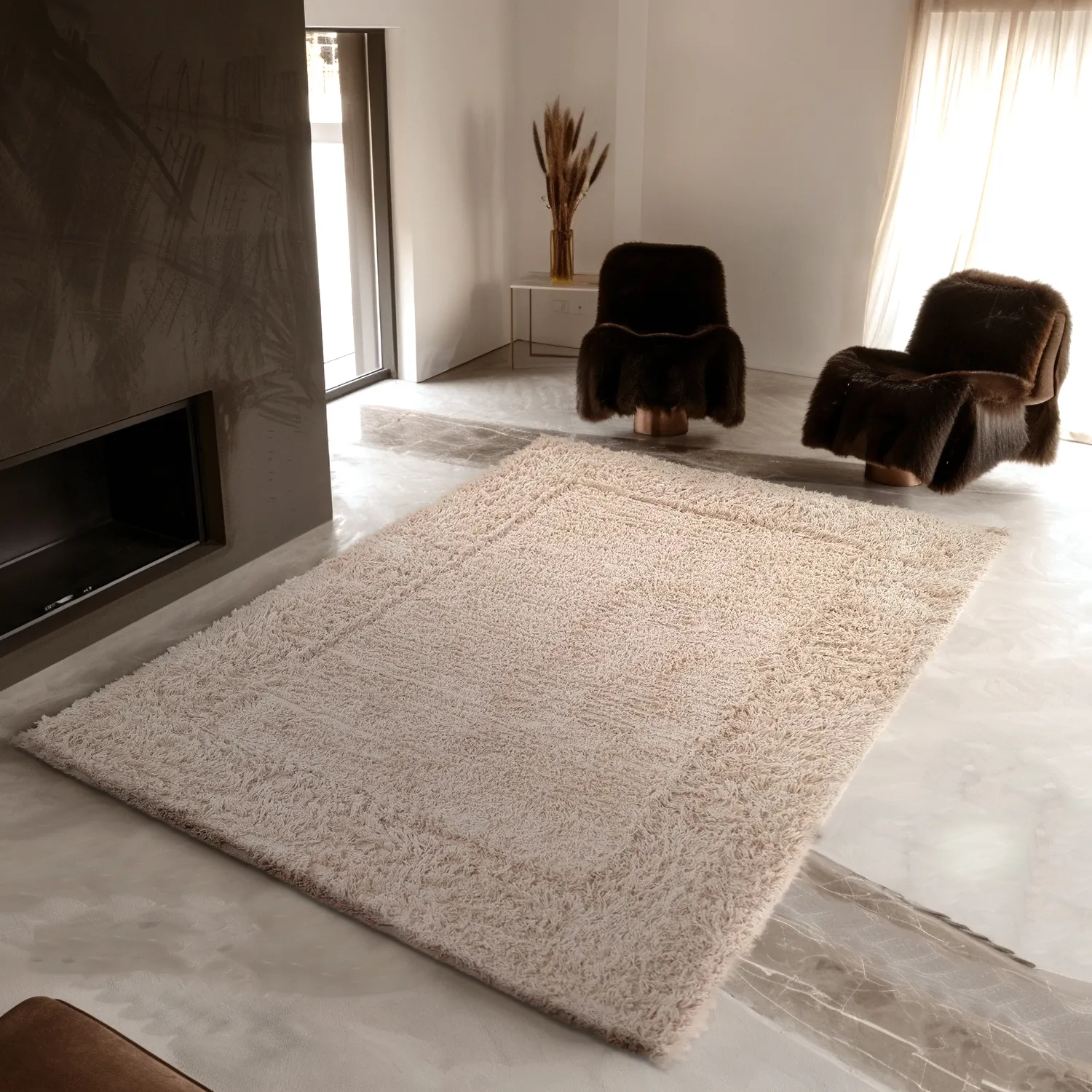 Ryamattor - Aline Natural Cotton Shaggy (beige)