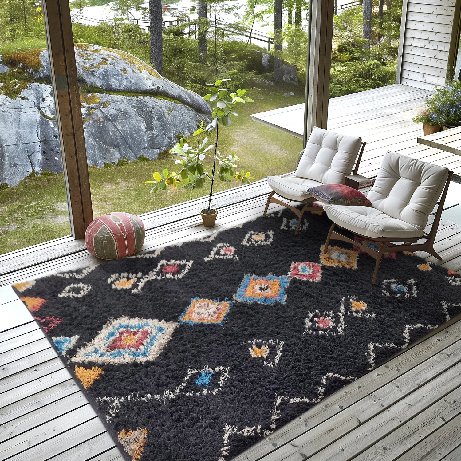 Ryamattor - Marden Natural Cotton Shaggy (svart/multi)