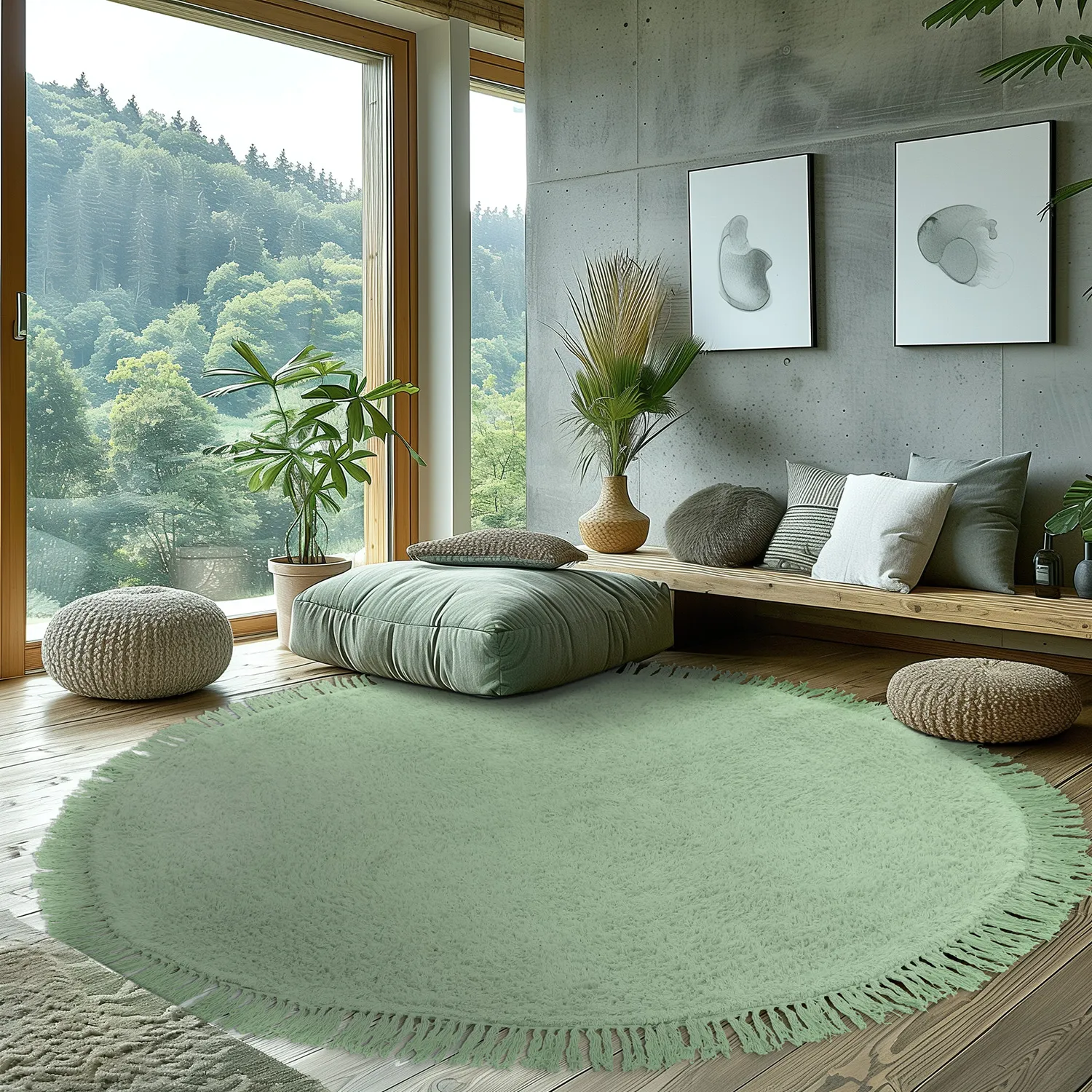 Rund matta - Alba Natural Cotton Shaggy (ljusgrön)