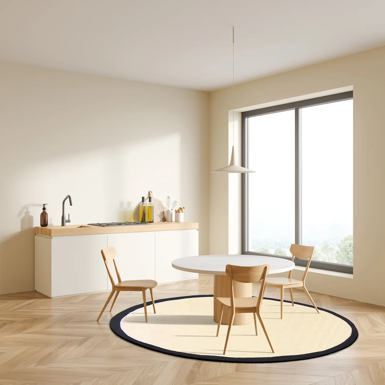 Rund matta (sisal) - Agave (svart/vit)