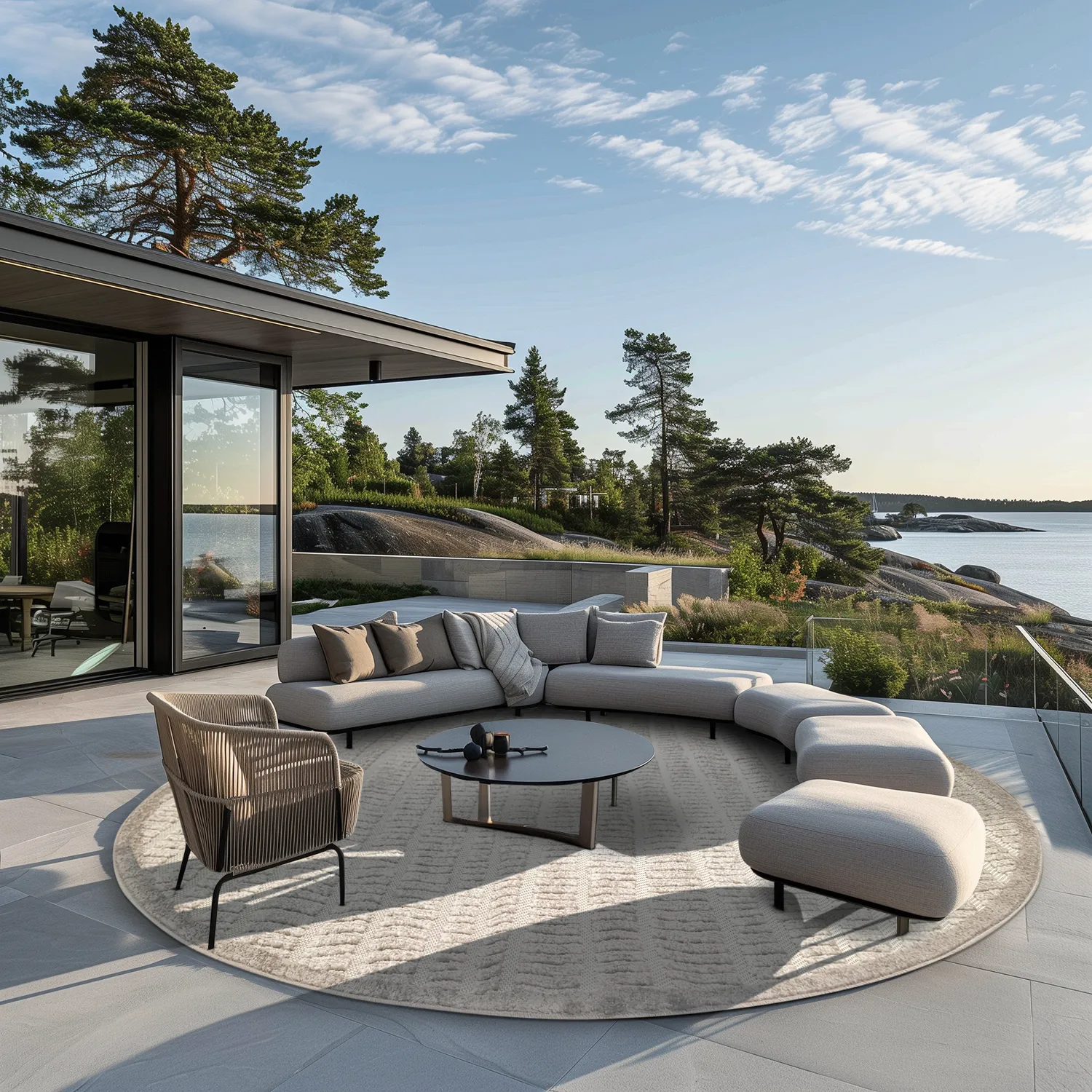 Rund matta - Indoor/Outdoor Kendall (cream/grå)