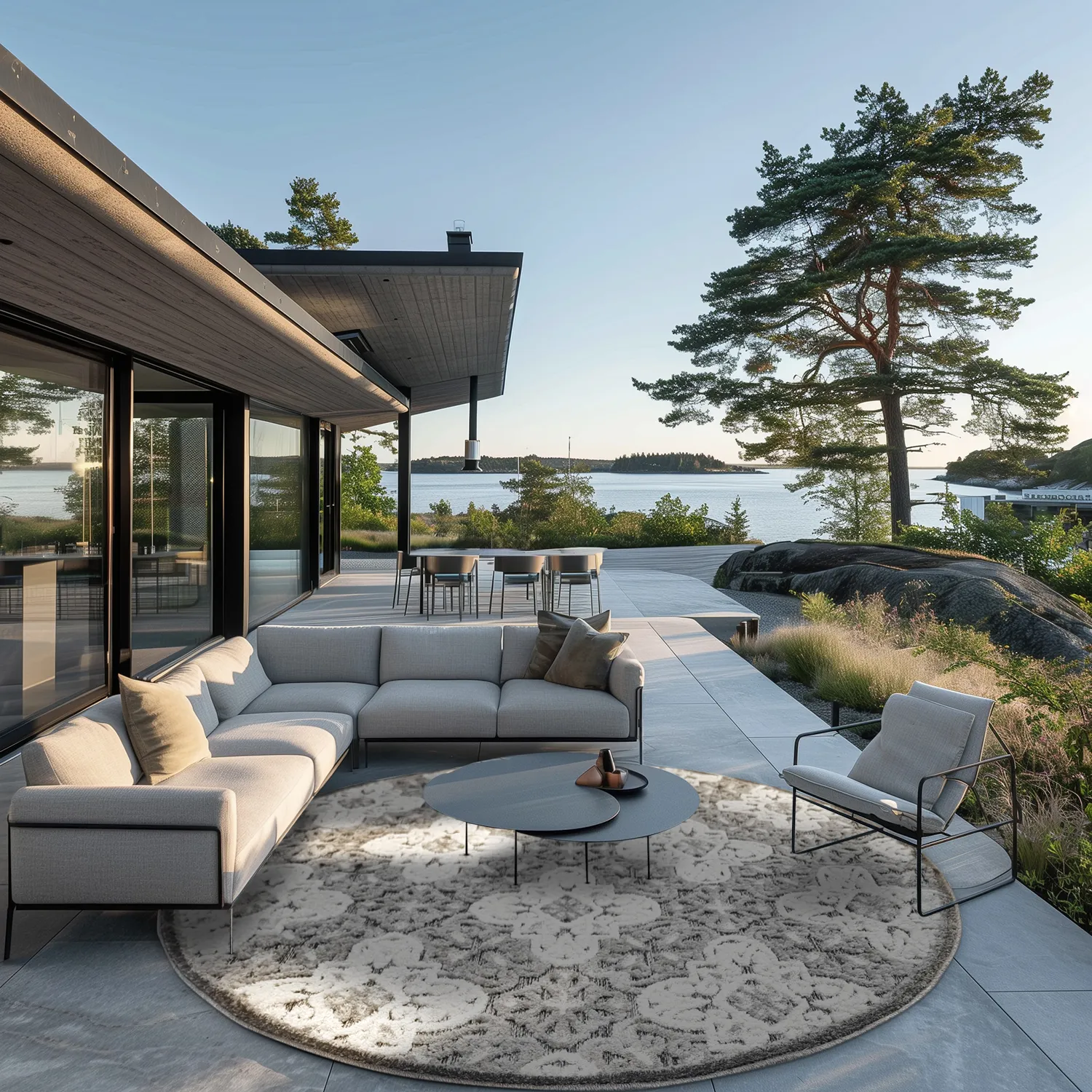 Rund matta - Indoor/Outdoor Hampton (grå)