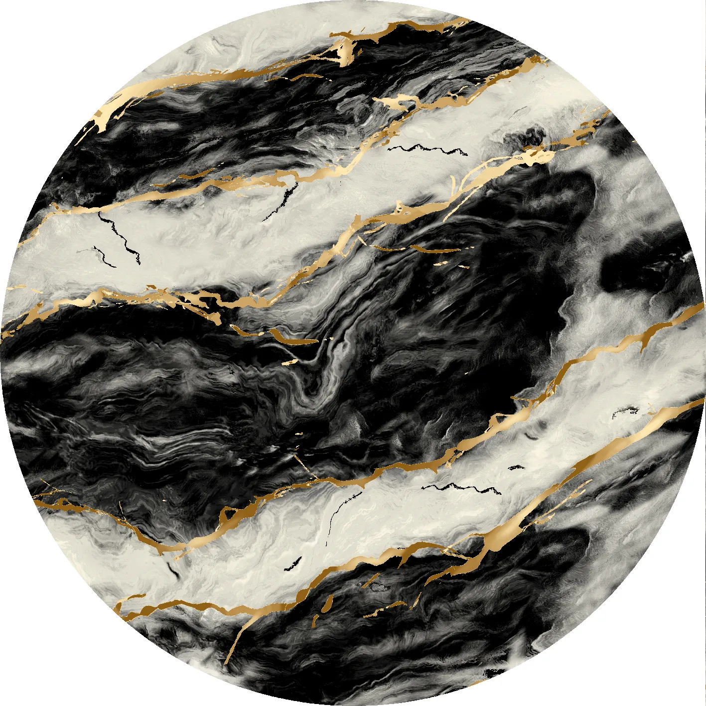Rund matta - Juniper (svart/vit/guld)