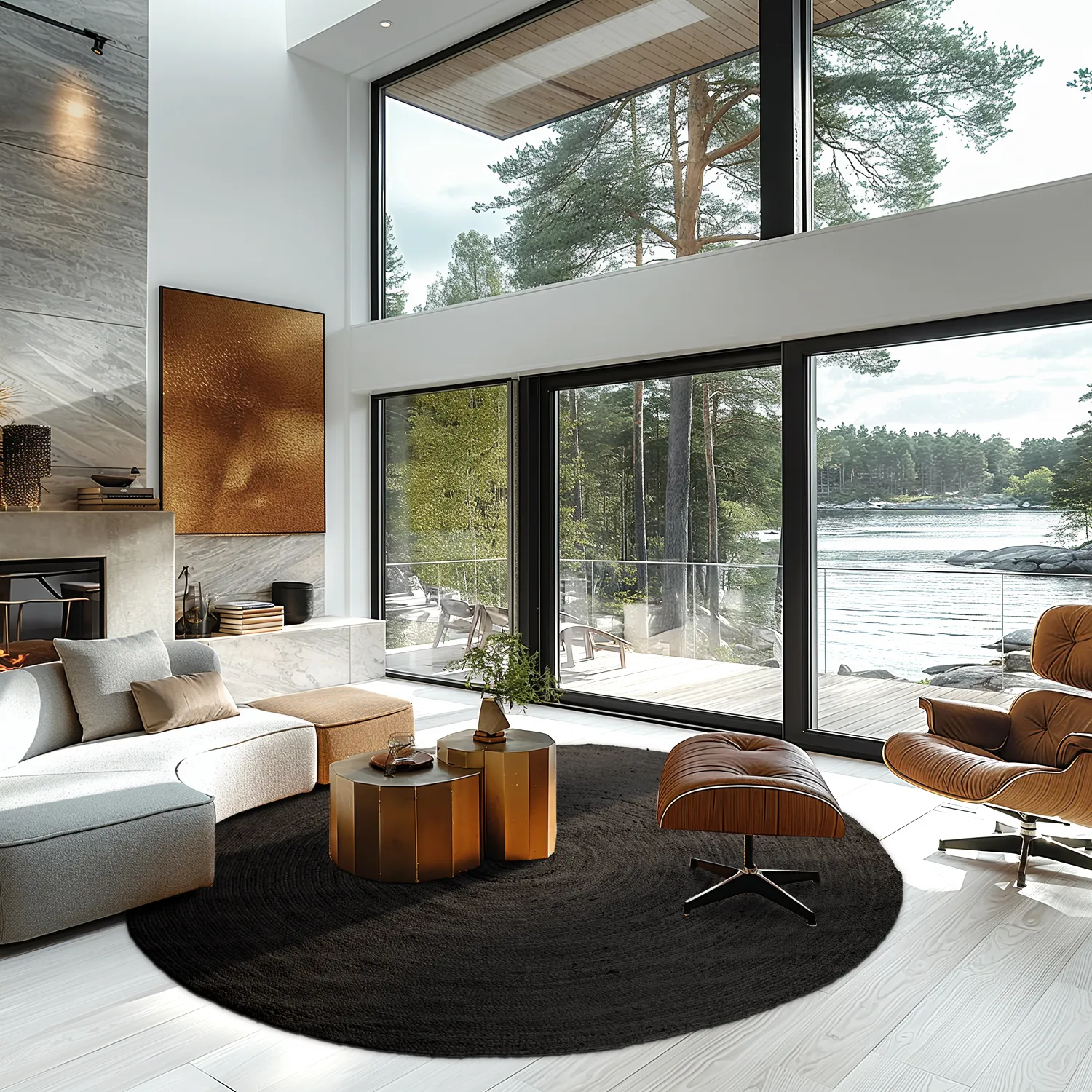 Rund jutematta - Amasia (svart)