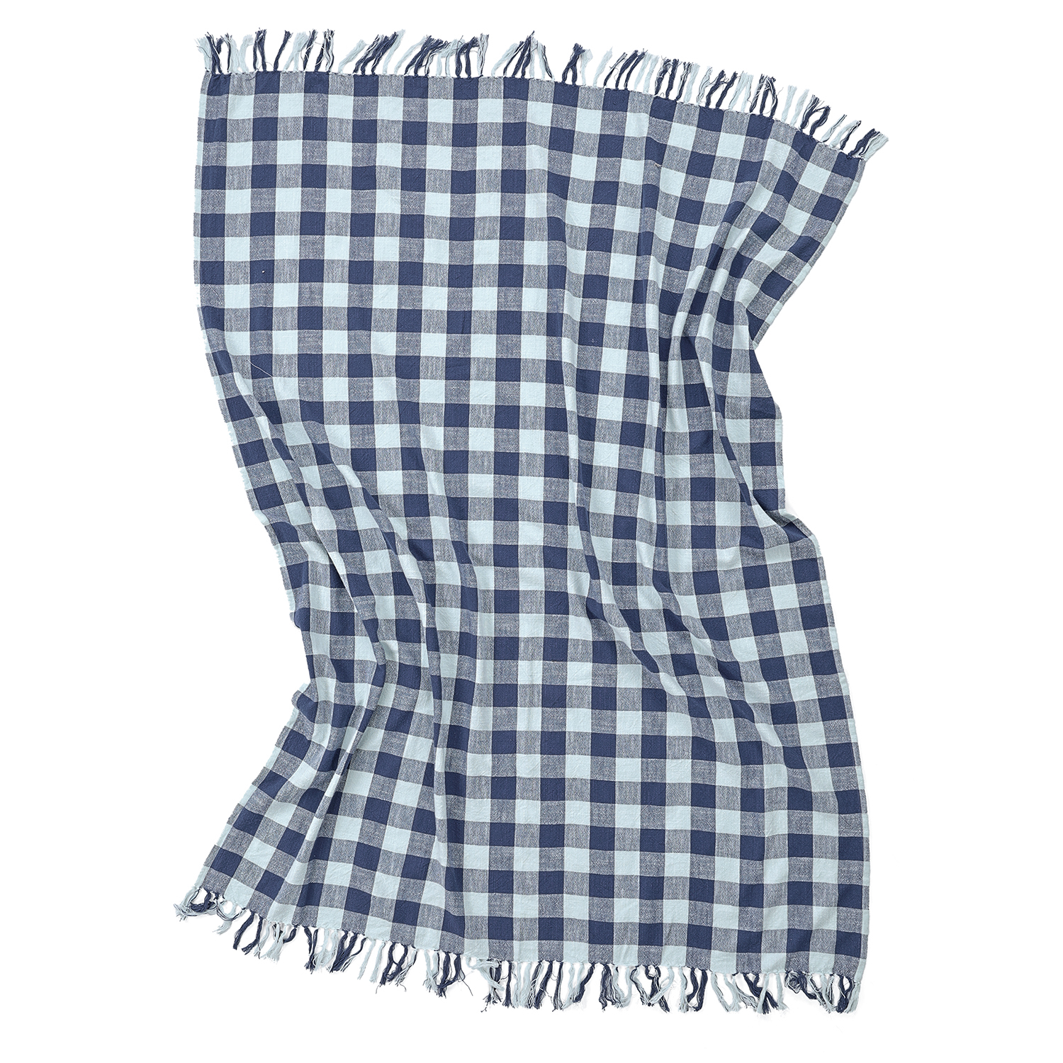 Filtar - Isela check cotton throw (navy/ljusblå) (Storlek: 130 x 170 cm)