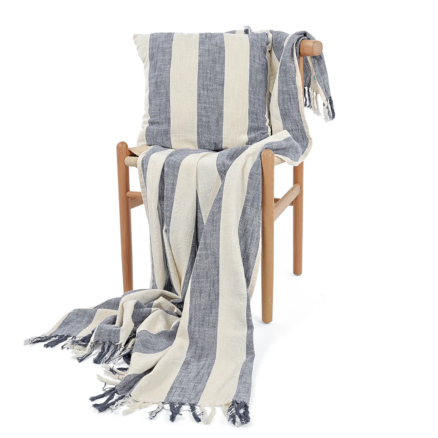 Filtar - Kora stripe cotton throw (cream/navy)