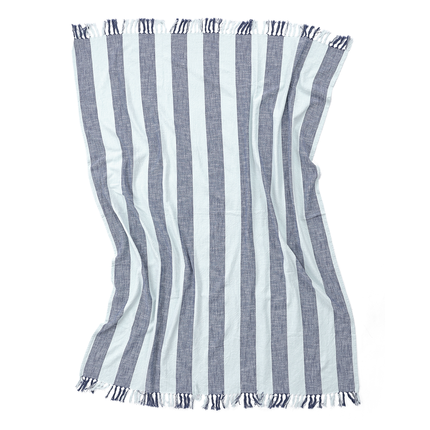Filtar - Kora stripe cotton throw (navy/ljusblå) (Storlek: 130 x 170 cm)