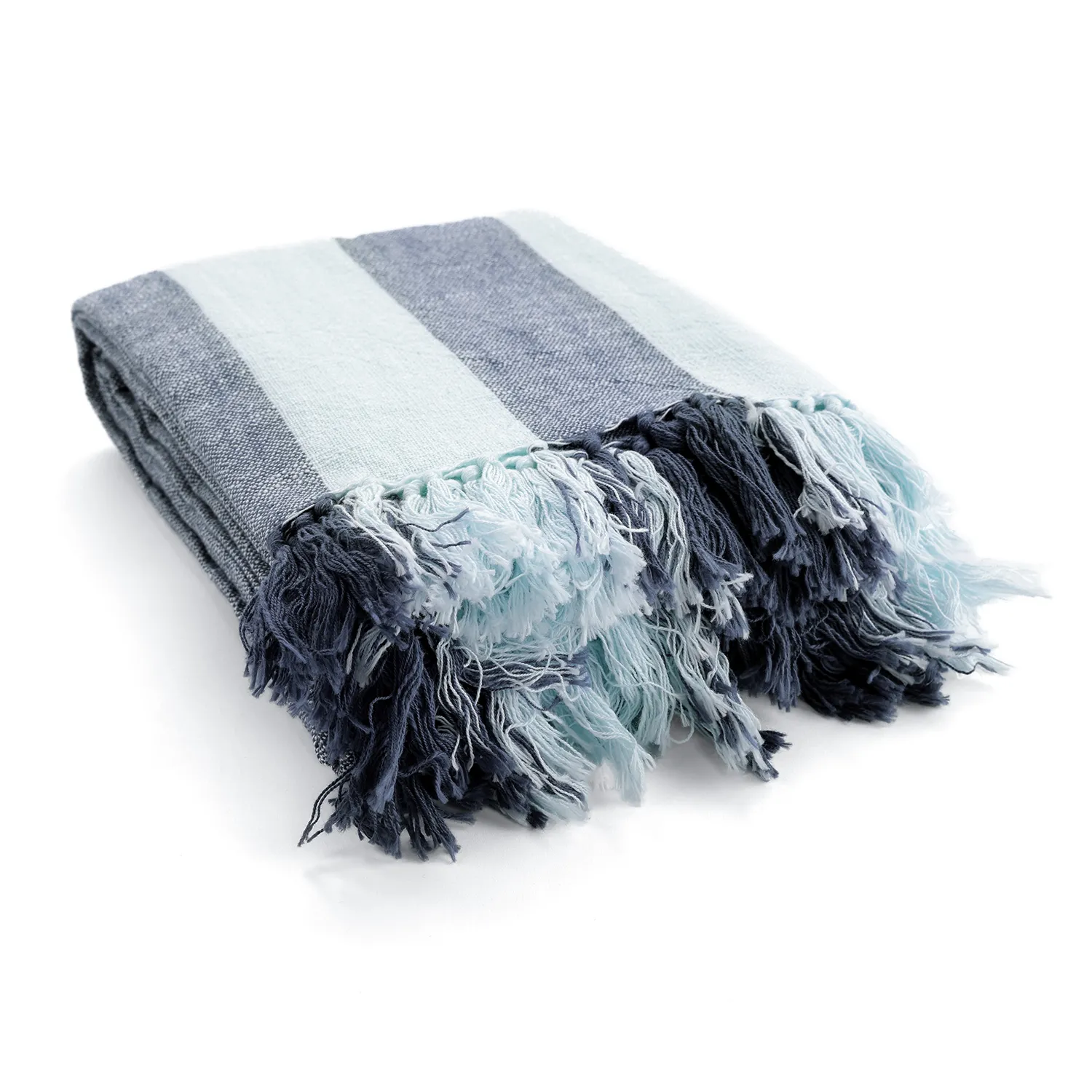 Filtar - Kora stripe cotton throw (navy/ljusblå)