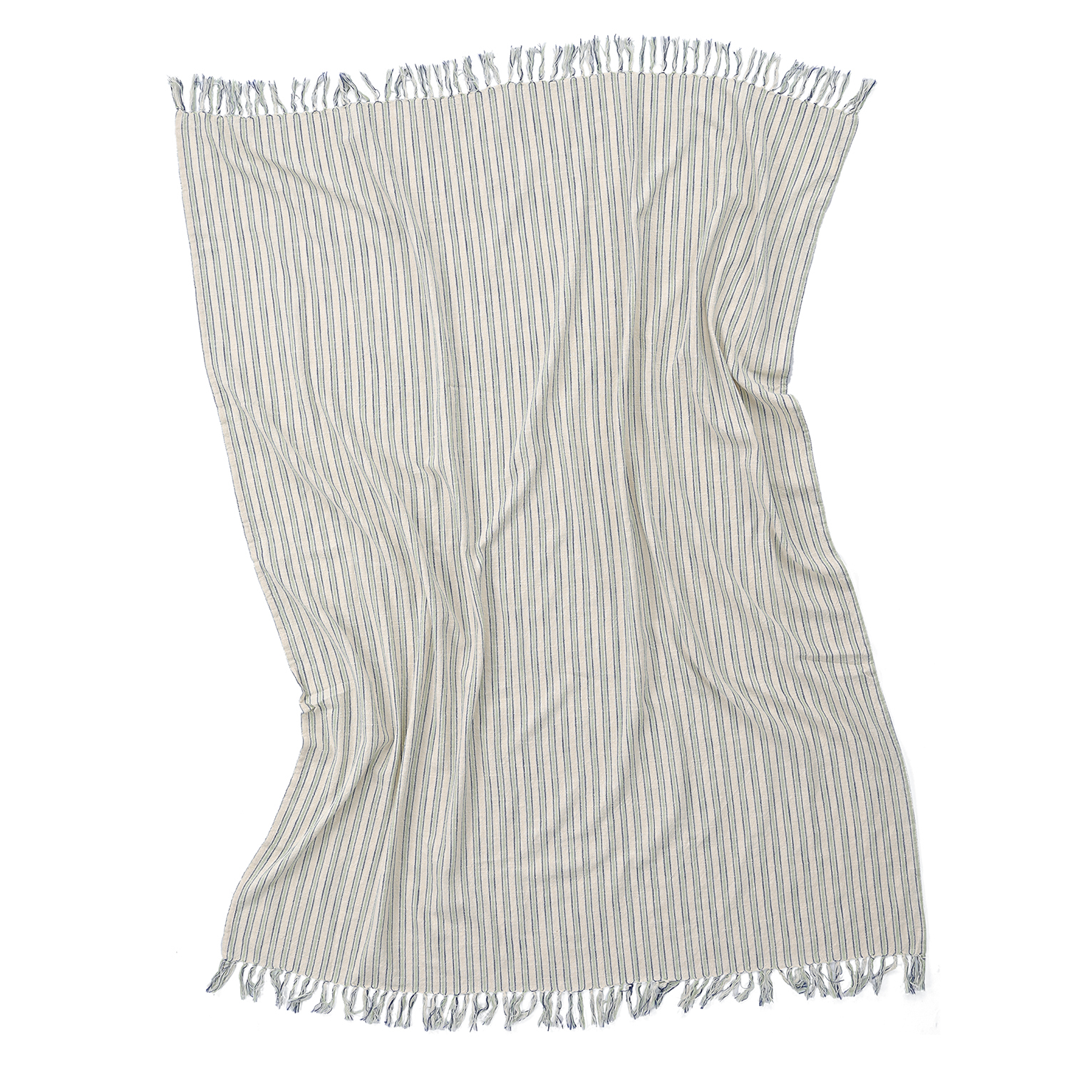 Filtar - Rumi stripe cotton throw (cream/navy/ljusgrön) (Storlek: 130 x 170 cm)