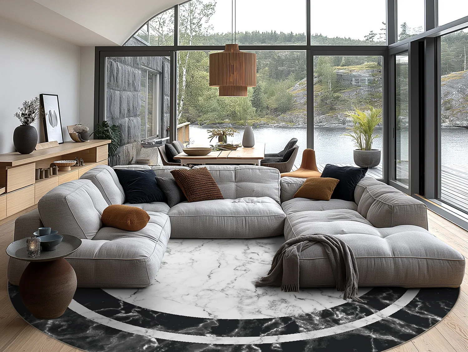 Rund matta - Amaliada (svart/vit)