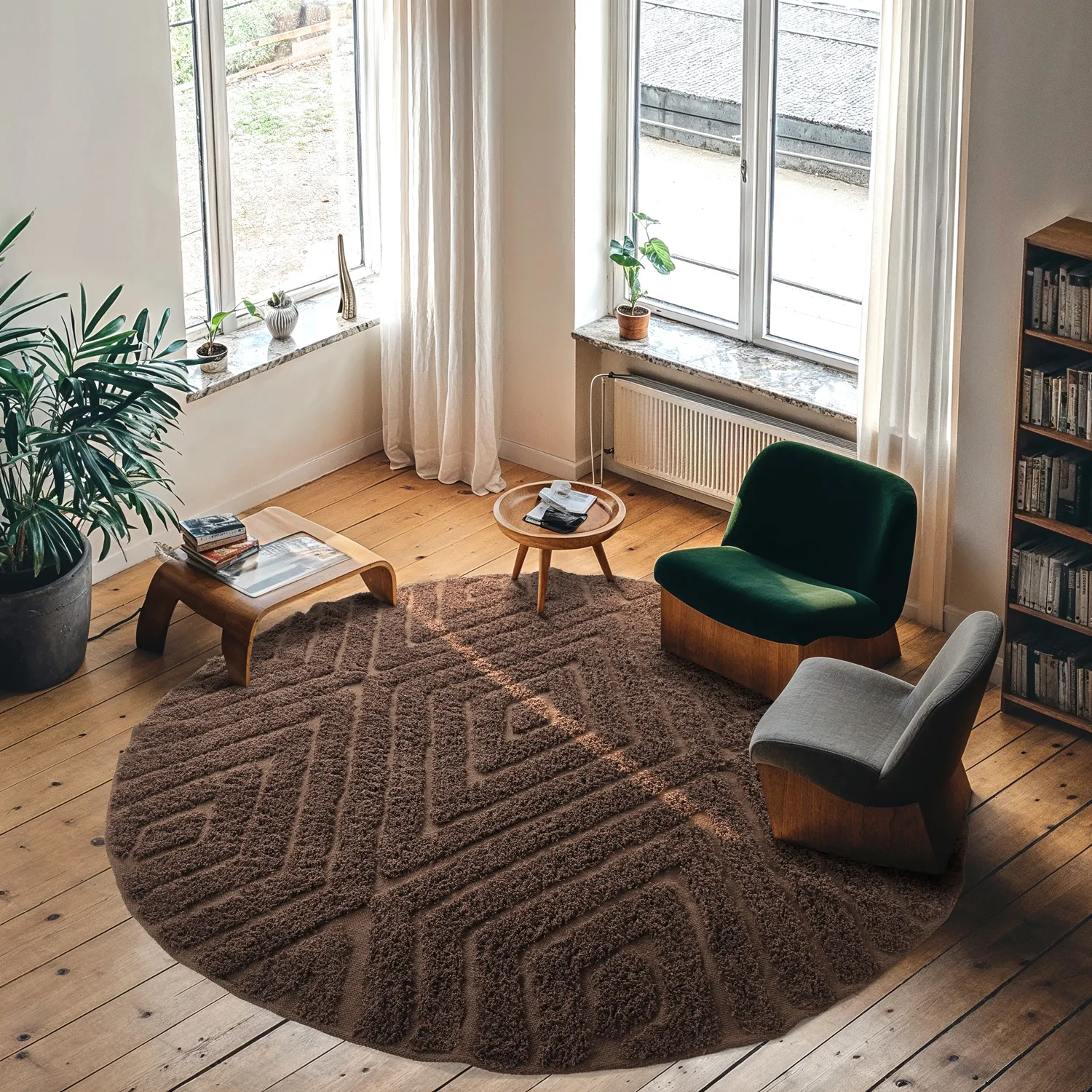 Rund matta - Amberley Natural Cotton Shaggy (brun)