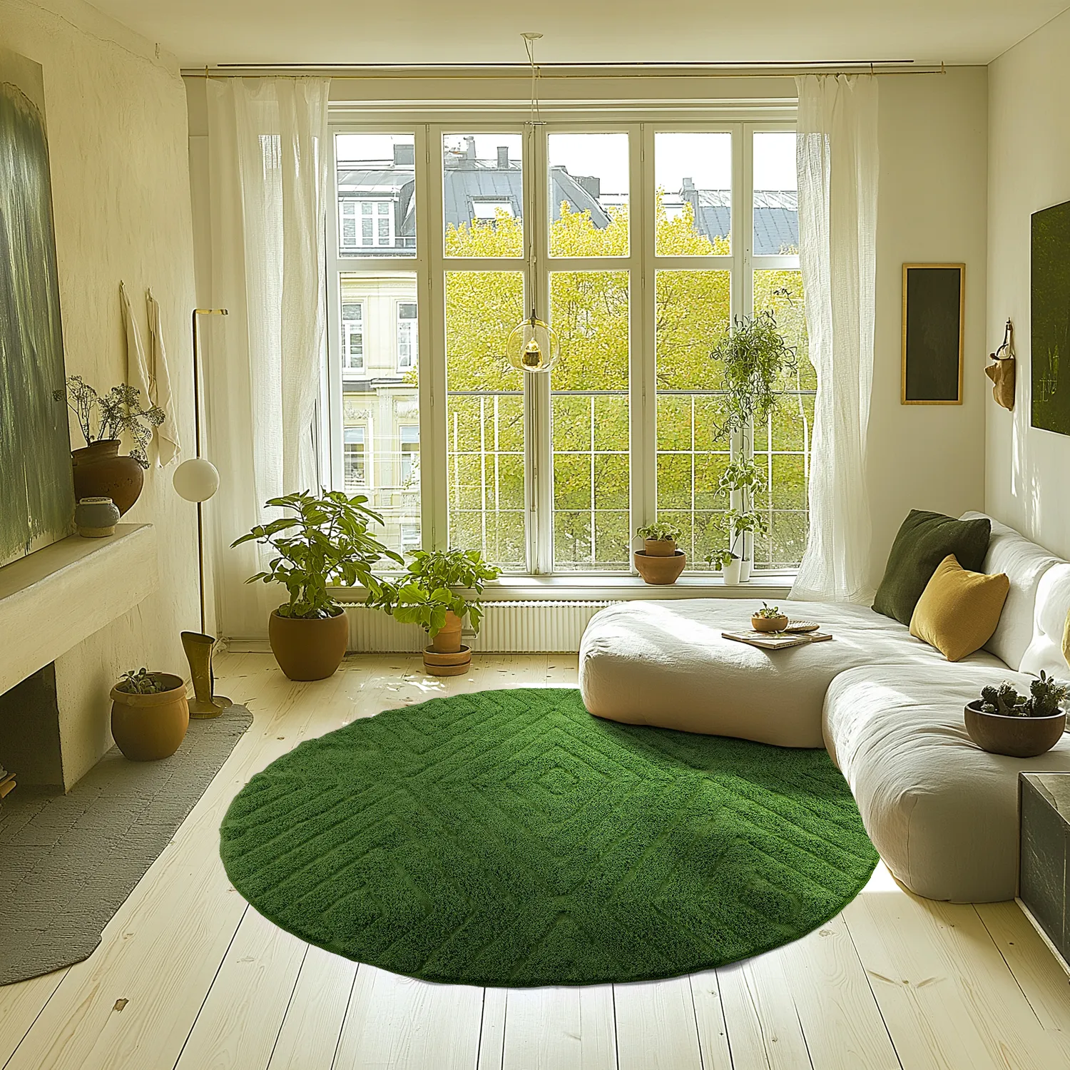 Rund matta - Amberley Natural Cotton Shaggy (grön)