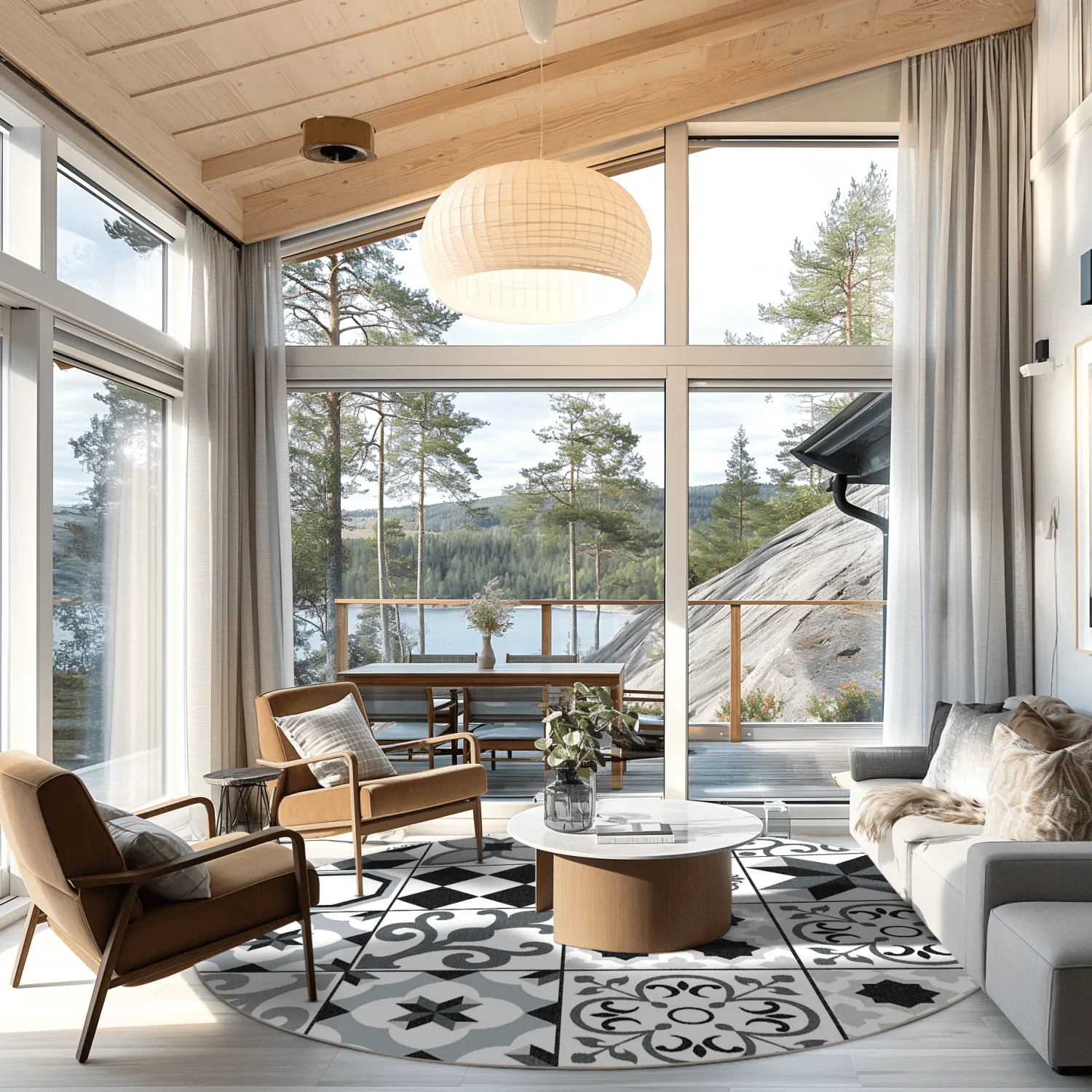 Rund matta - Avent (beige/svart)