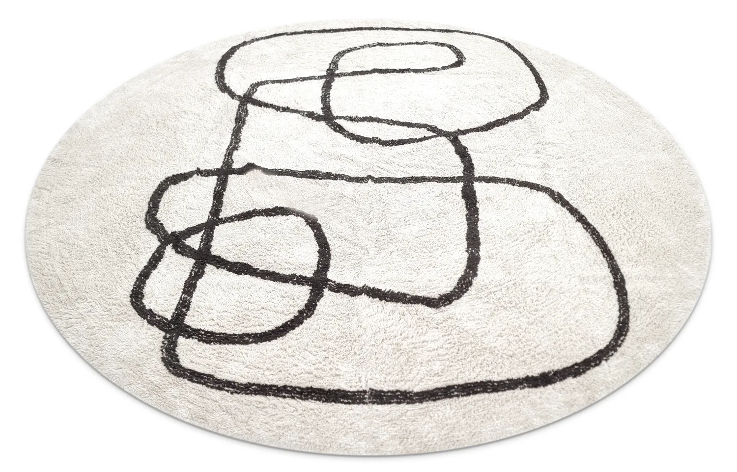 Rund matta - Bavello Natural Cotton Shaggy (offwhite/svart)