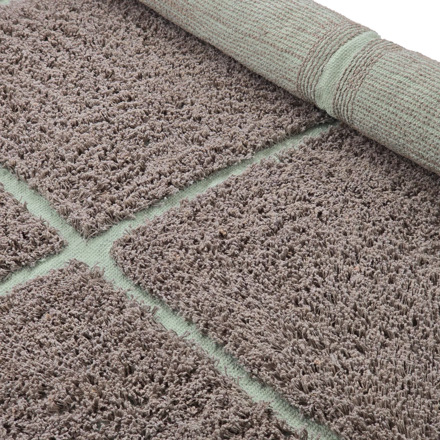 Rund matta - Bellevue Natural Cotton Shaggy (taupe/grön)