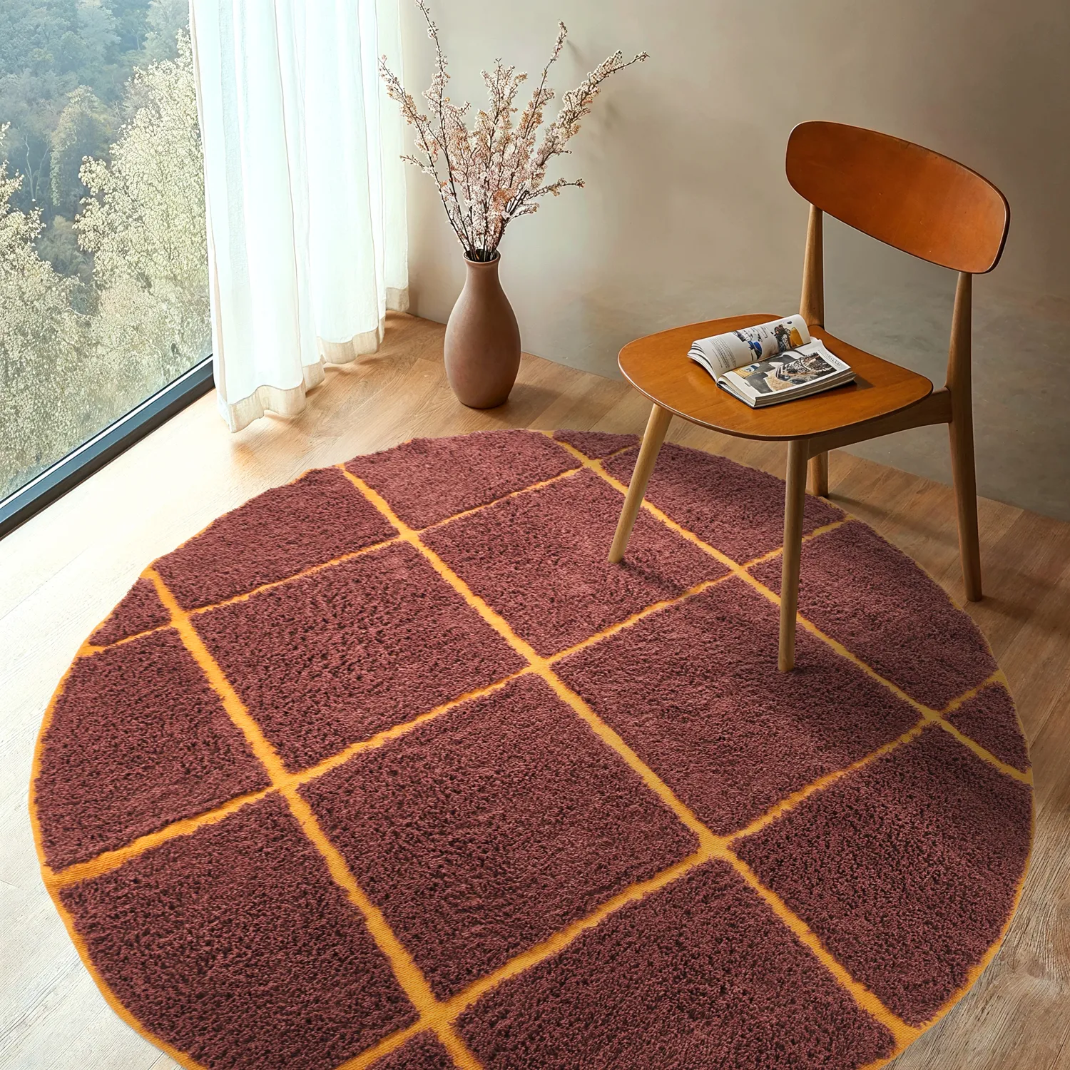 Rund matta - Bellevue Natural Cotton Shaggy (röd/orange)