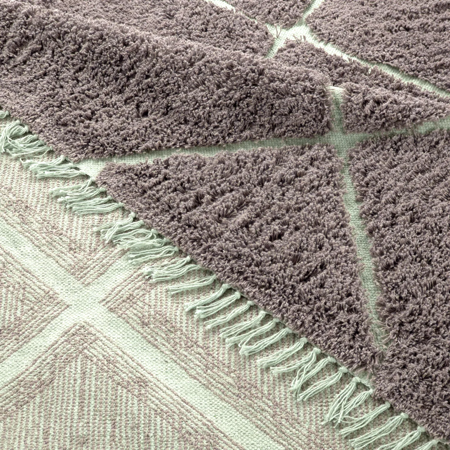 Ryamattor - Bellevue Natural Cotton Shaggy (taupe/grön)