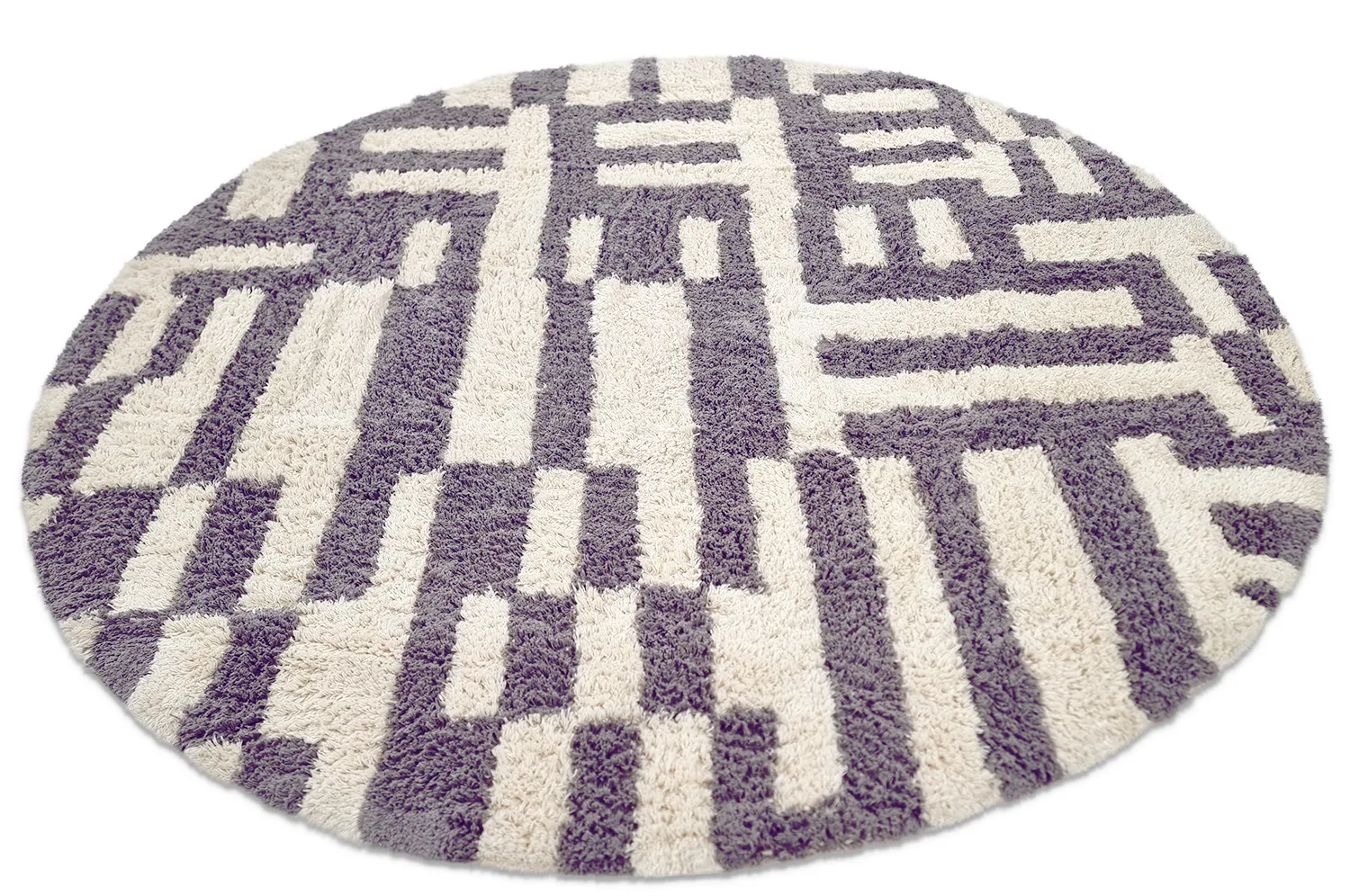 Rund matta - Bergamo Natural Cotton Shaggy (grå/vit)