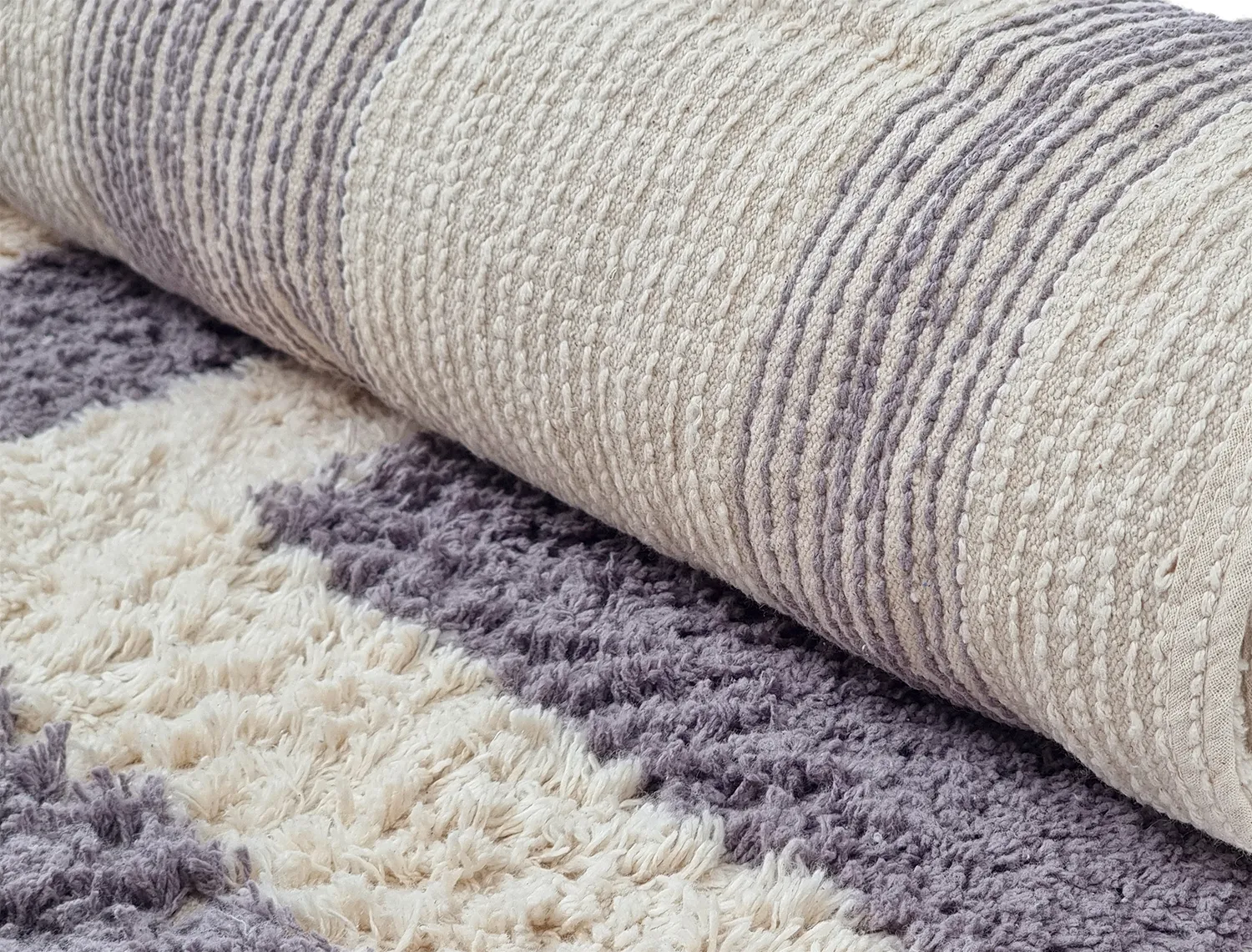 Rund matta - Bergamo Natural Cotton Shaggy (grå/vit)