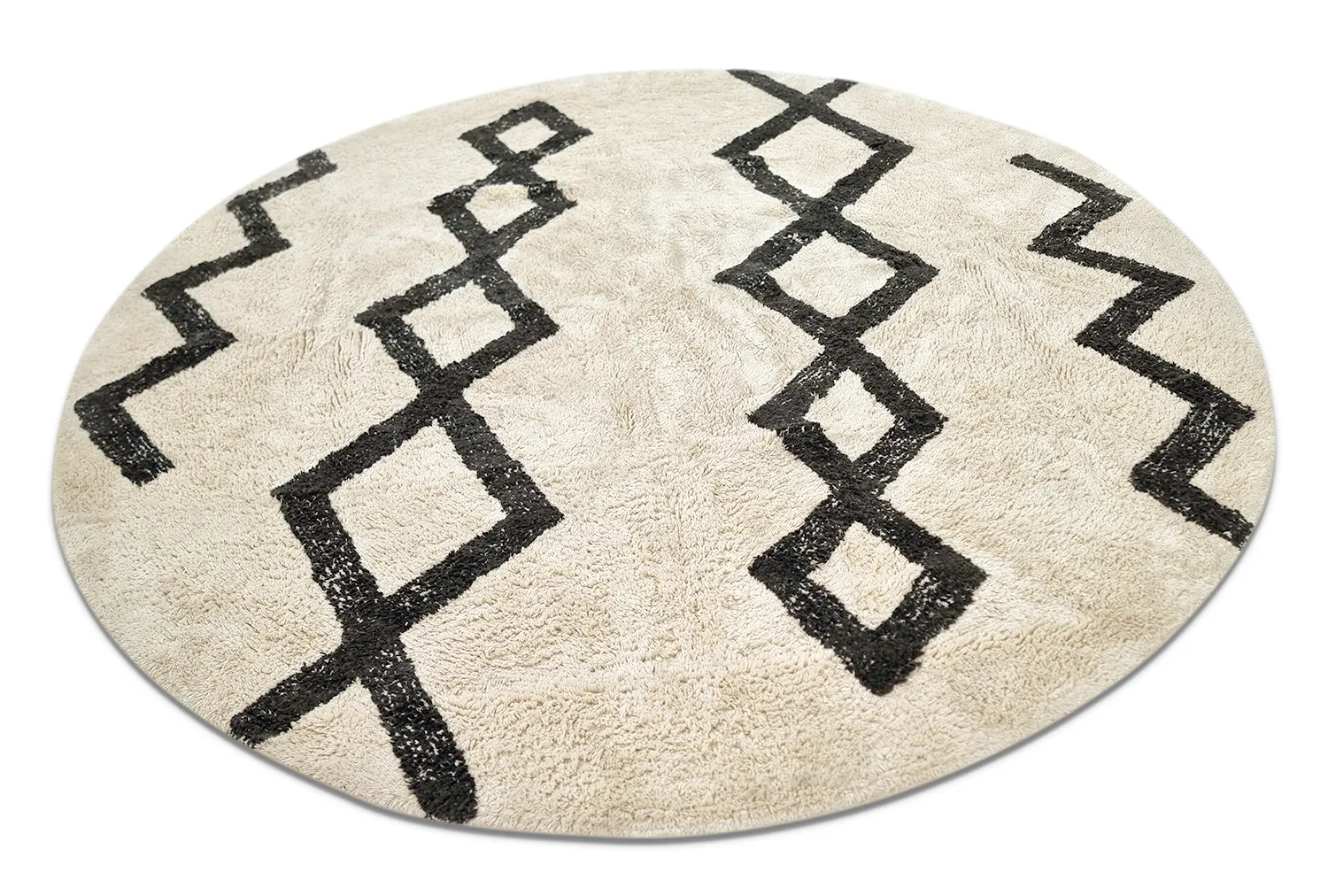 Rund matta - Chablis Natural Cotton Shaggy (offwhite/svart)