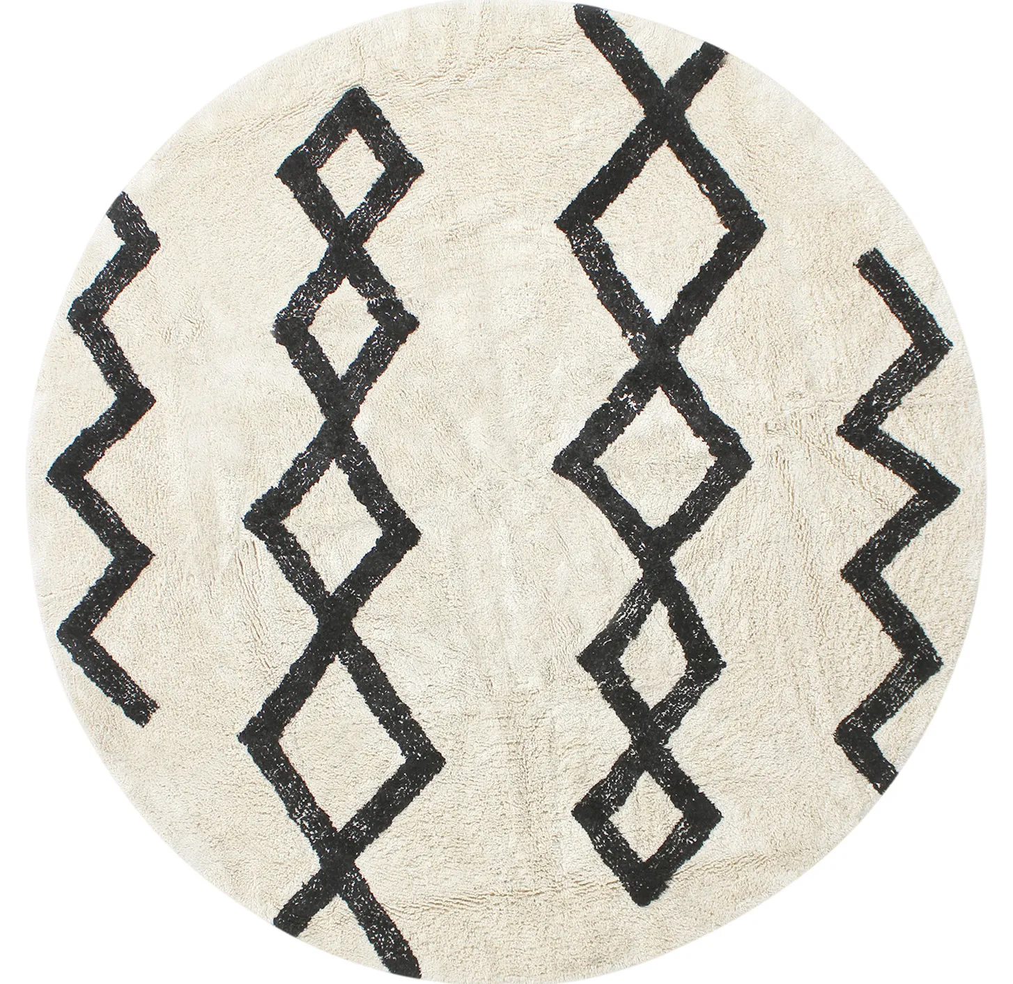 Rund matta - Chablis Natural Cotton Shaggy (offwhite/svart)