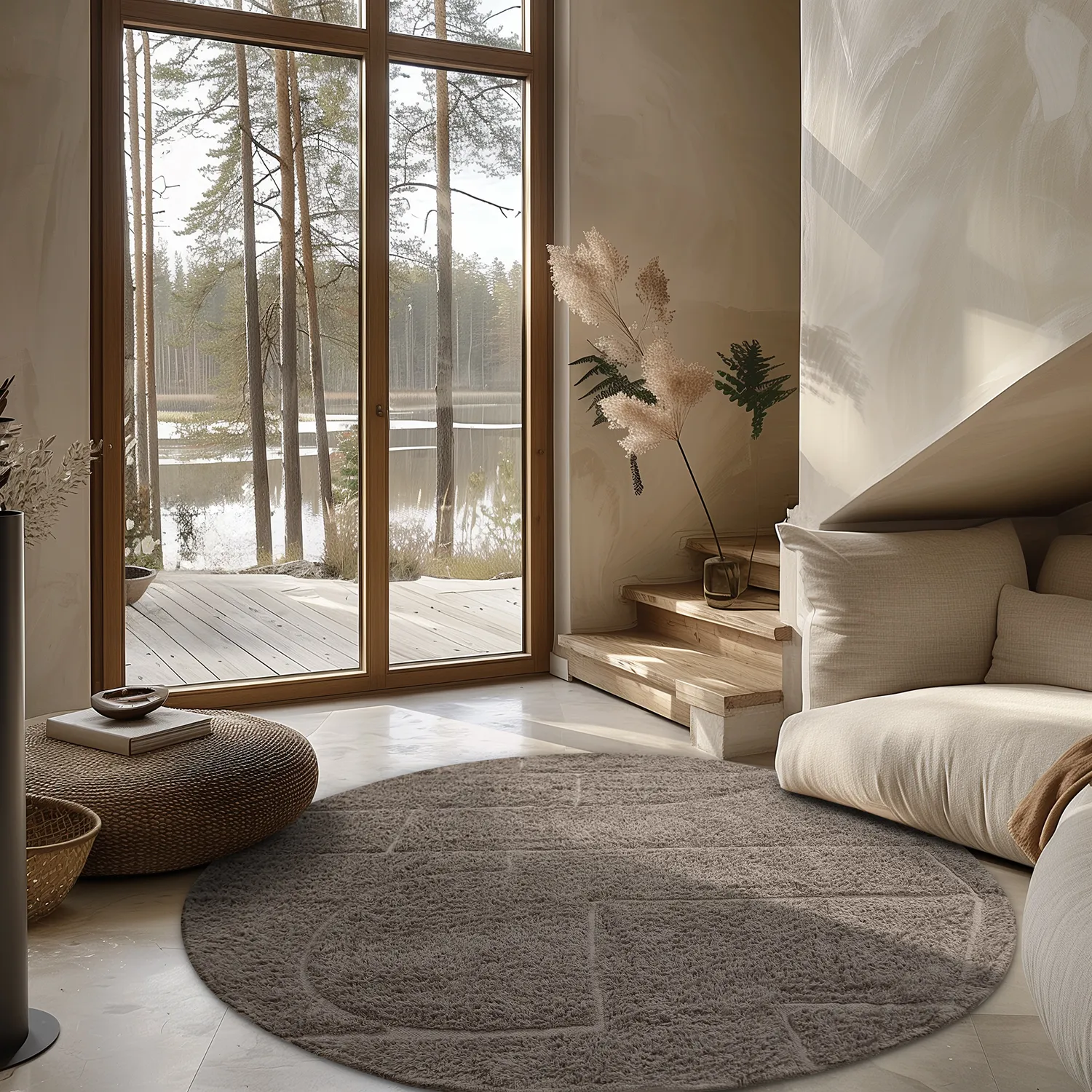 Rund matta - Cremona Natural Cotton Shaggy (taupe)