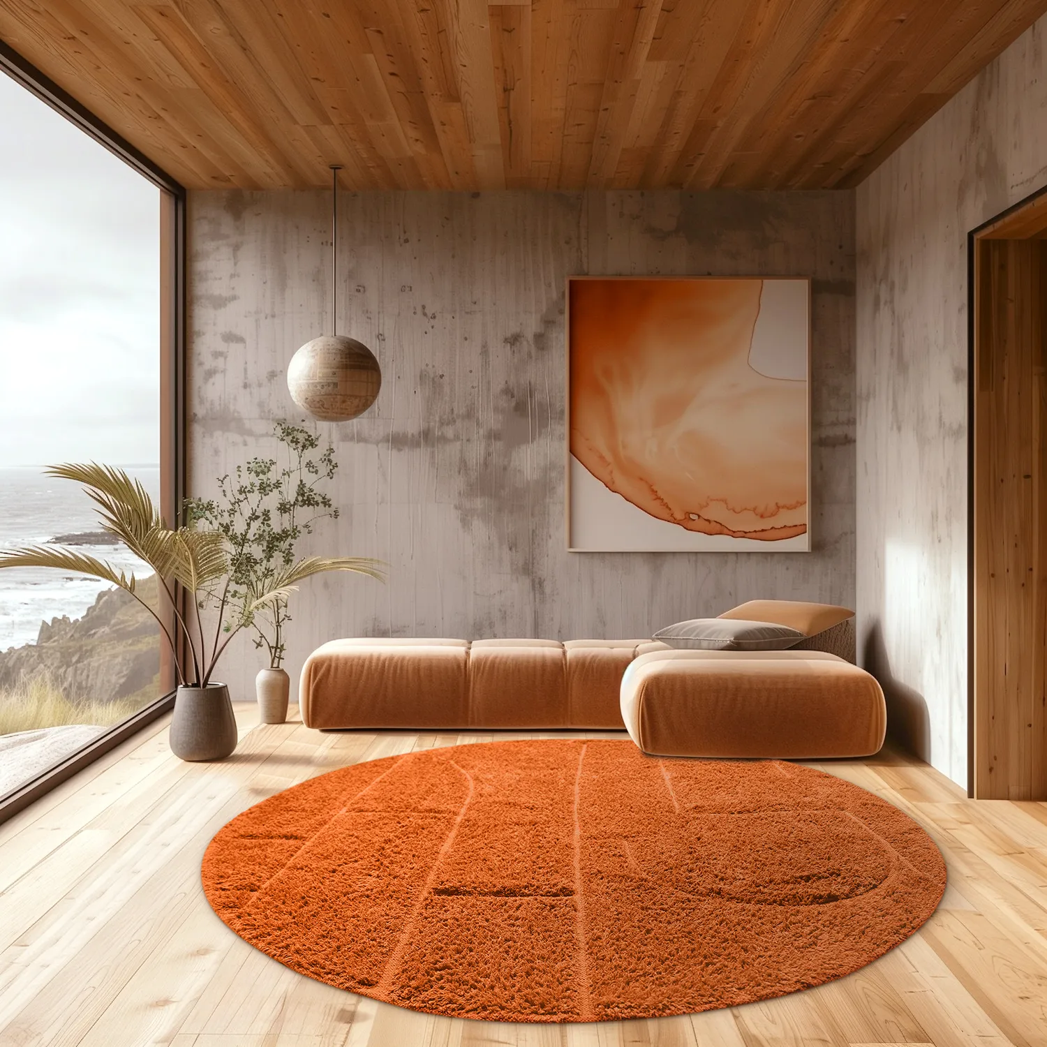 Rund matta - Cremona Natural Cotton Shaggy (orange)