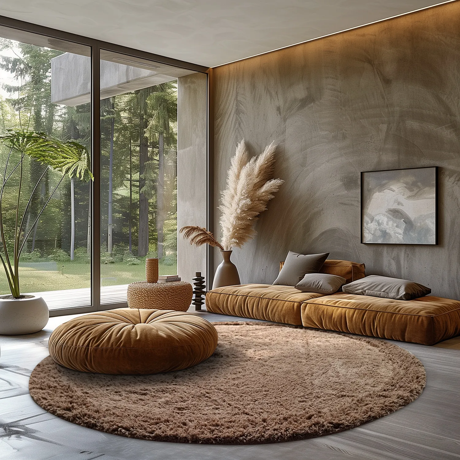 Rund matta - Ebba Natural Cotton Shaggy (brun)