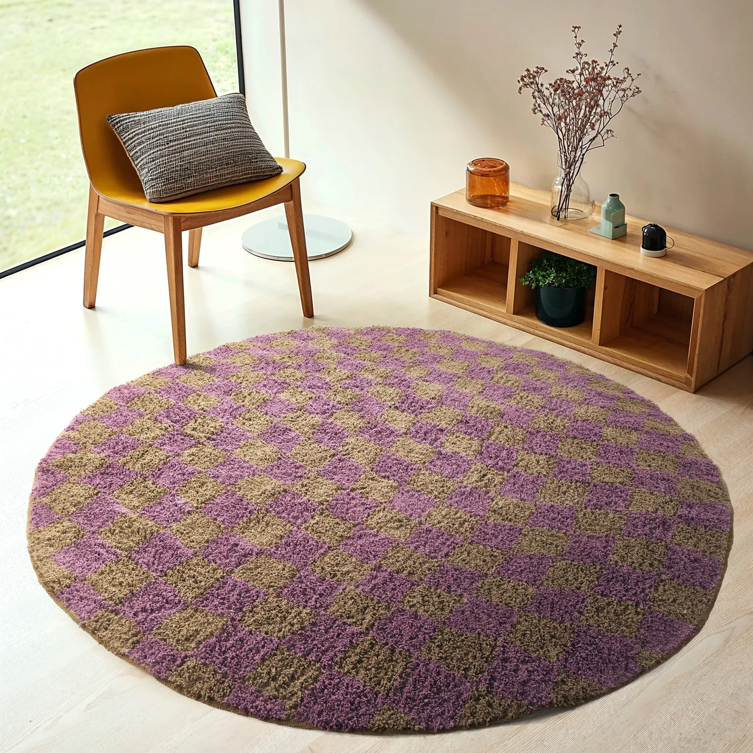 Rund matta - Elsey Natural Cotton Shaggy (brun/lila)