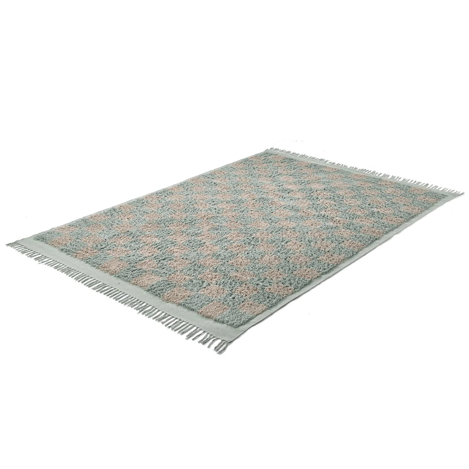 Ryamattor - Elsey Natural Cotton Shaggy (grå/rosa)
