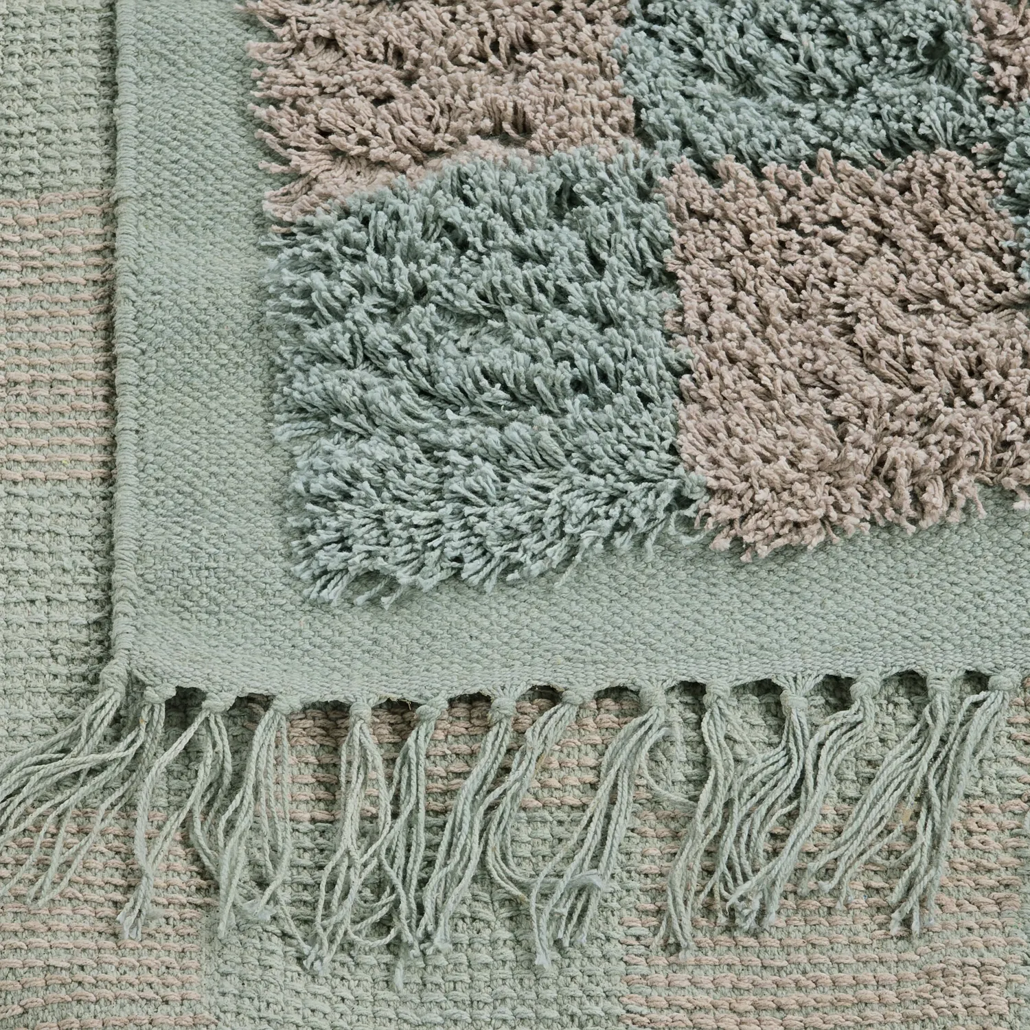 Ryamattor - Elsey Natural Cotton Shaggy (grå/rosa)