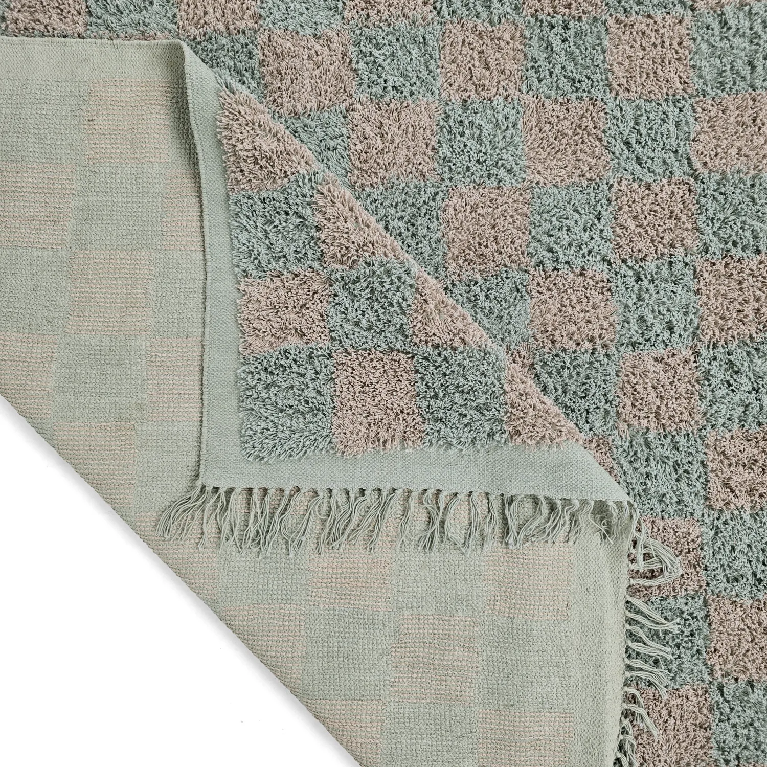 Ryamattor - Elsey Natural Cotton Shaggy (grå/rosa)