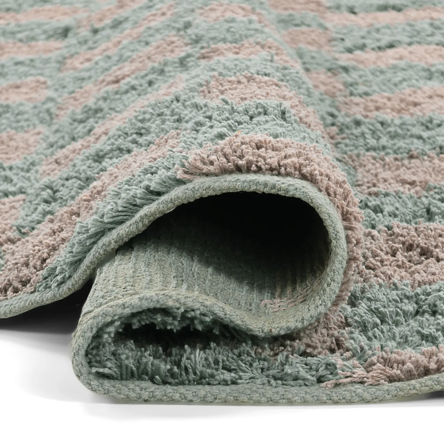 Rund matta - Elsey Natural Cotton Shaggy (grå/rosa)