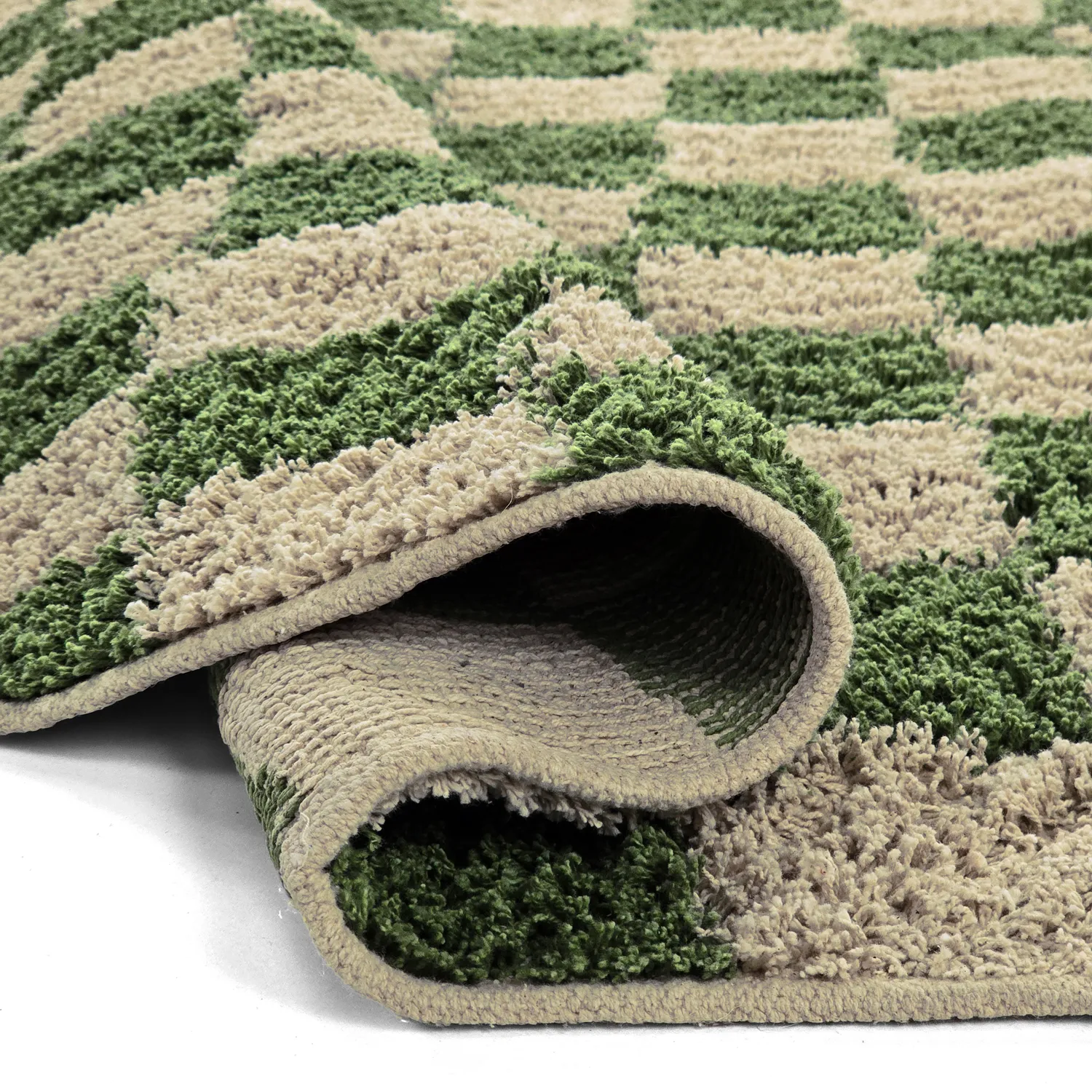 Rund matta - Elsey Natural Cotton Shaggy (grön/beige)