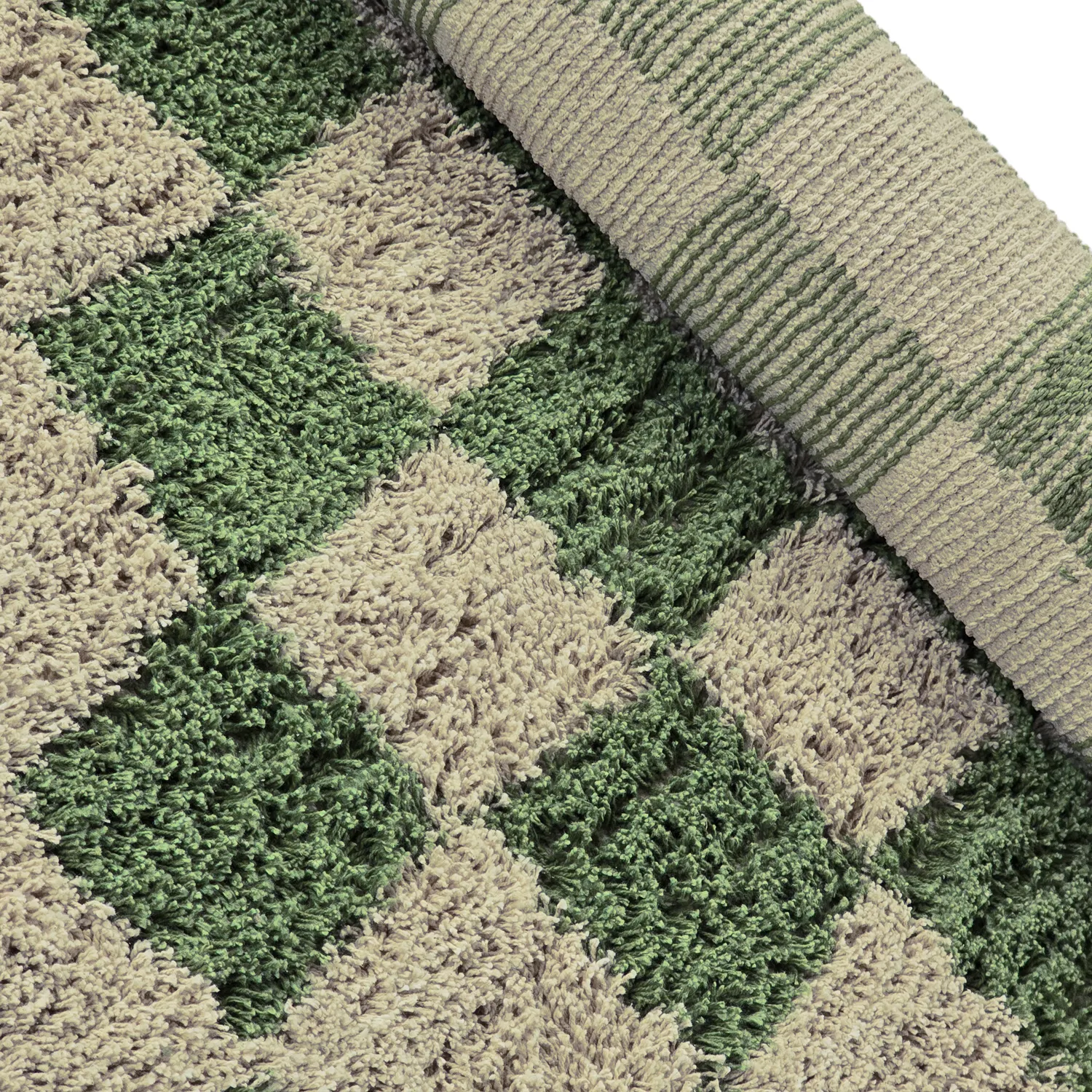 Rund matta - Elsey Natural Cotton Shaggy (grön/beige)