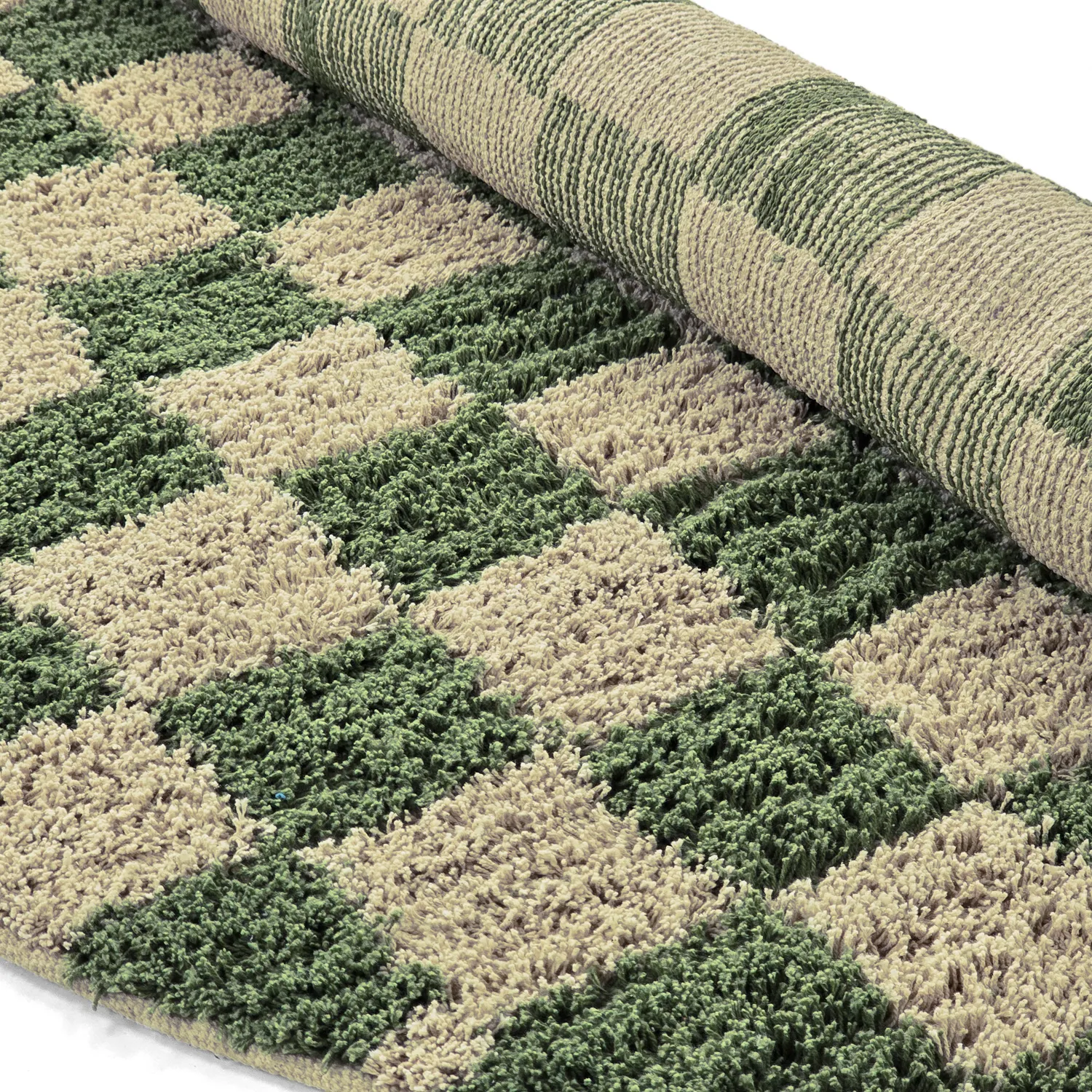 Rund matta - Elsey Natural Cotton Shaggy (grön/beige)